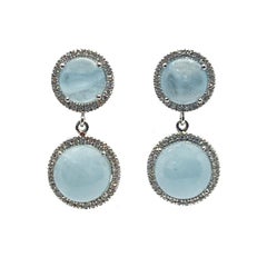 Bijoux Num Double Halo Round Aquamarine Dangle Earrings