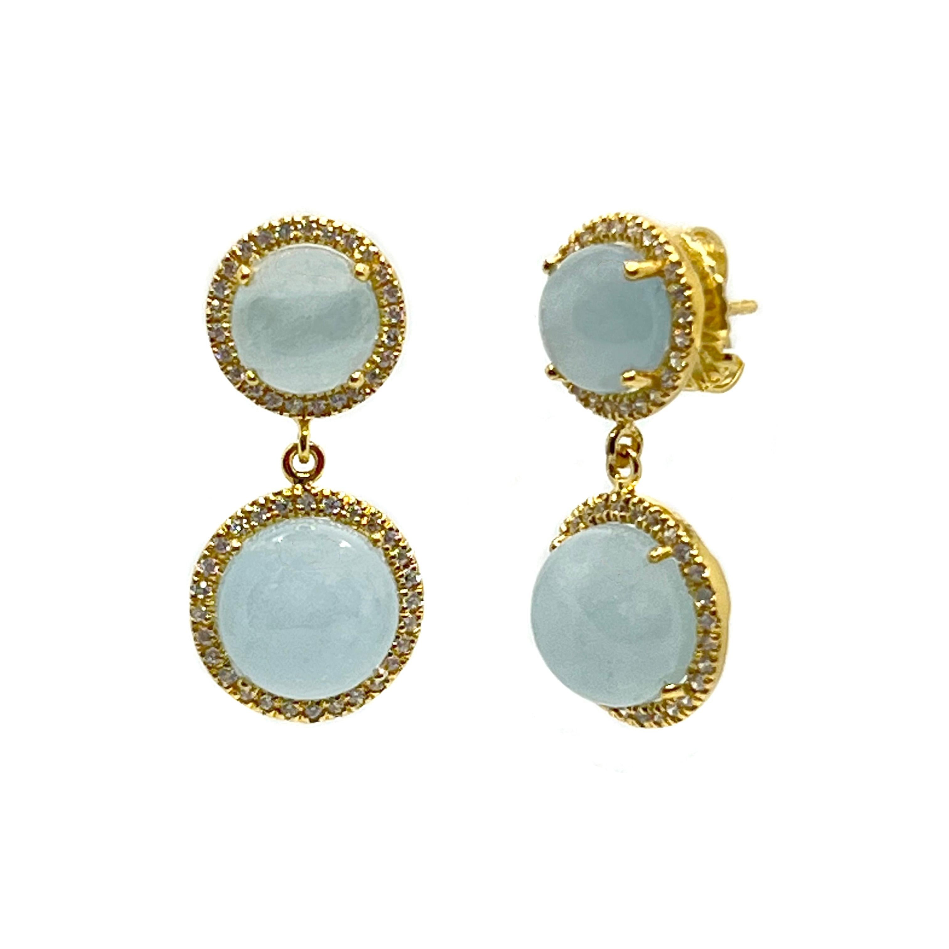 Contemporary Bijoux Num Double Halo Round Aquamarine Dangle Earrings For Sale