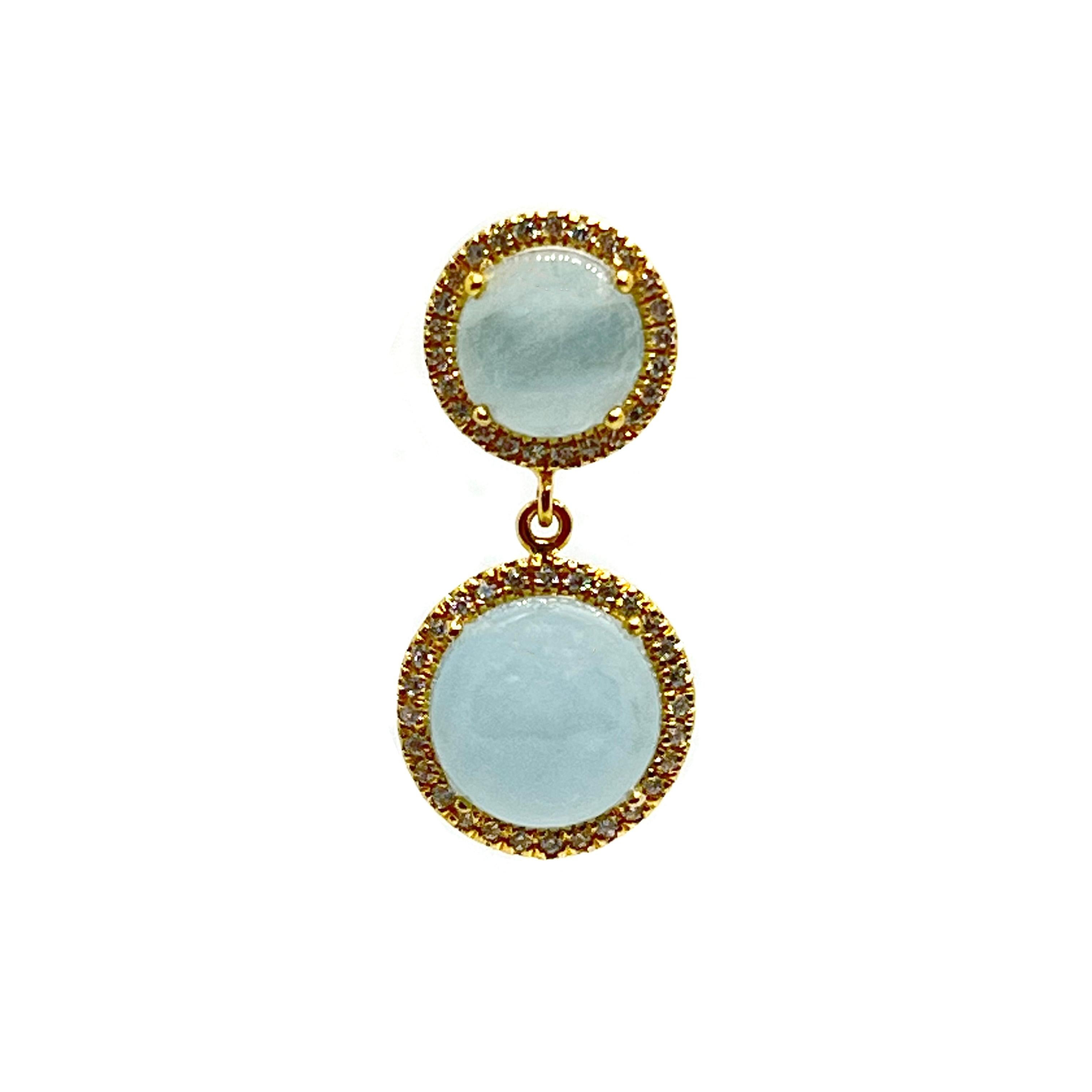 Cabochon Bijoux Num Double Halo Round Aquamarine Dangle Earrings For Sale
