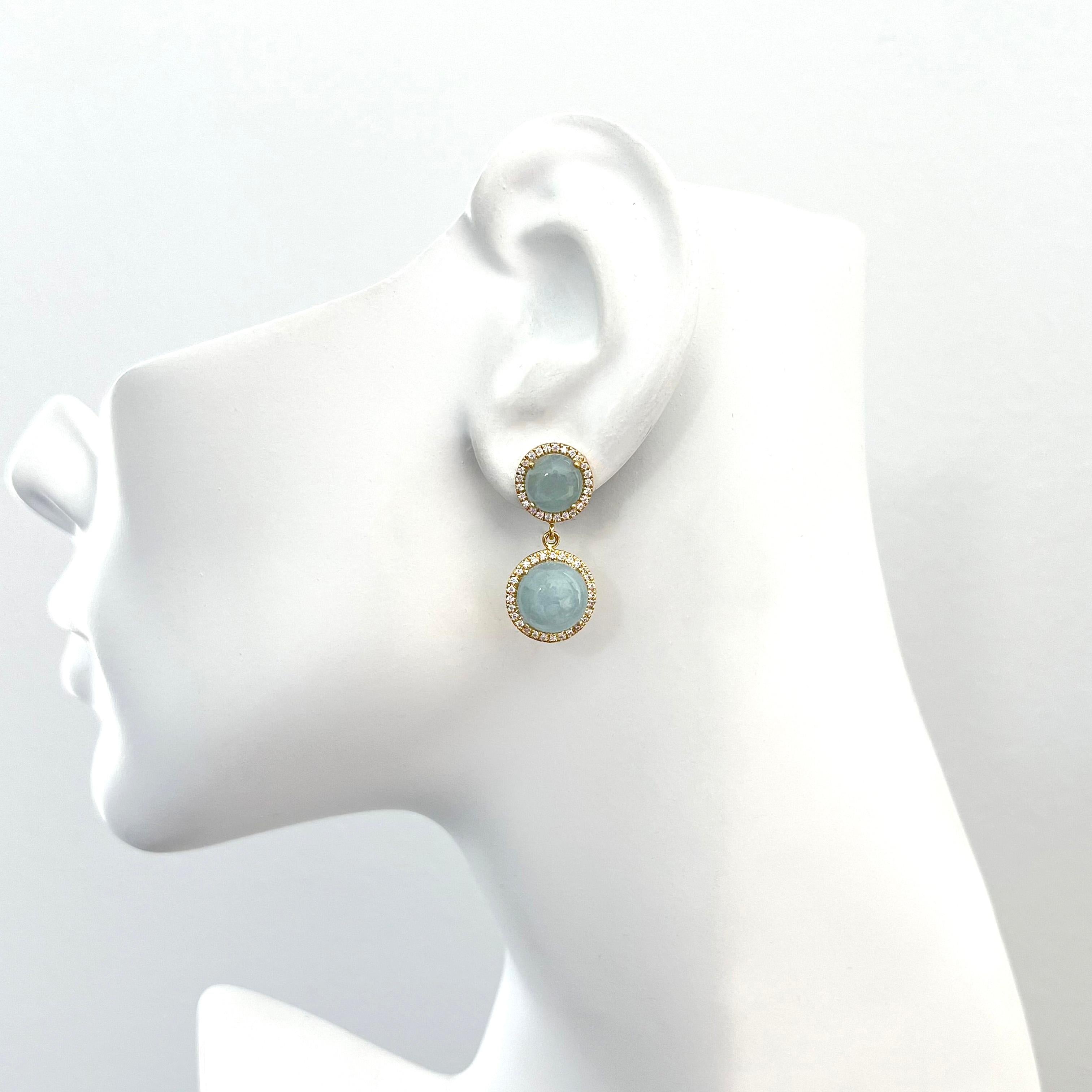 Women's Bijoux Num Double Halo Round Aquamarine Dangle Earrings For Sale