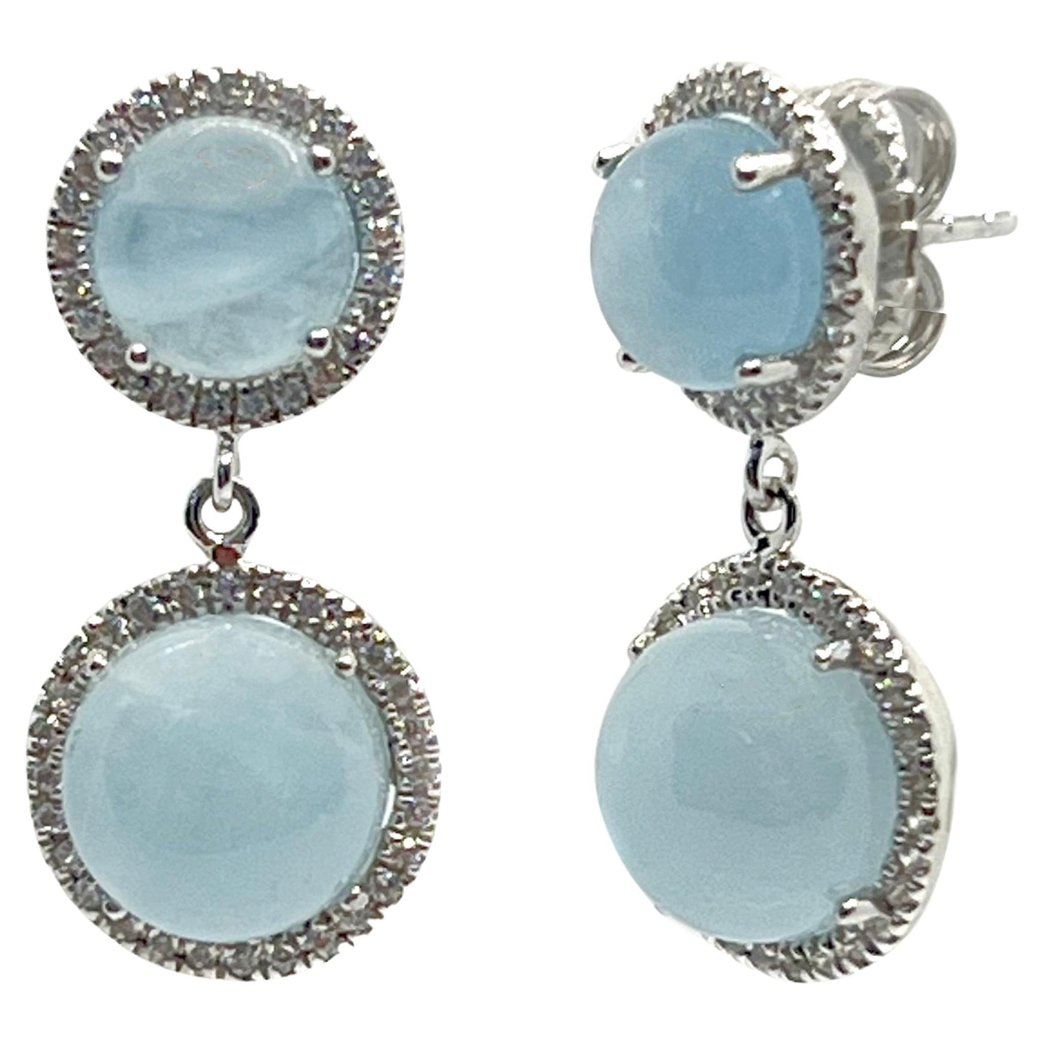 Orecchini a pendente con acquamarina tonda a doppio cerchio Bijoux Num in vendita