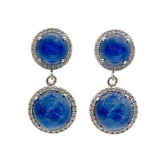 Bijoux Num Double Halo Round Kyanite Dangle Earrings