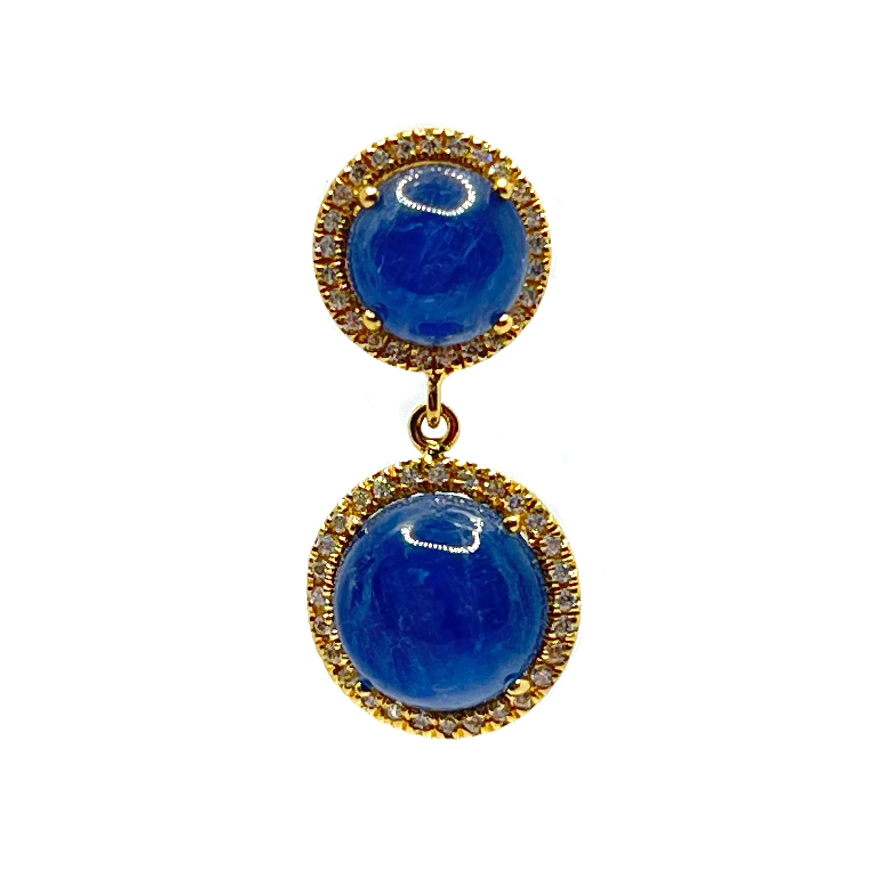 Cabochon Orecchini pendenti di kyanite a doppio cerchio Bijoux Num in vendita