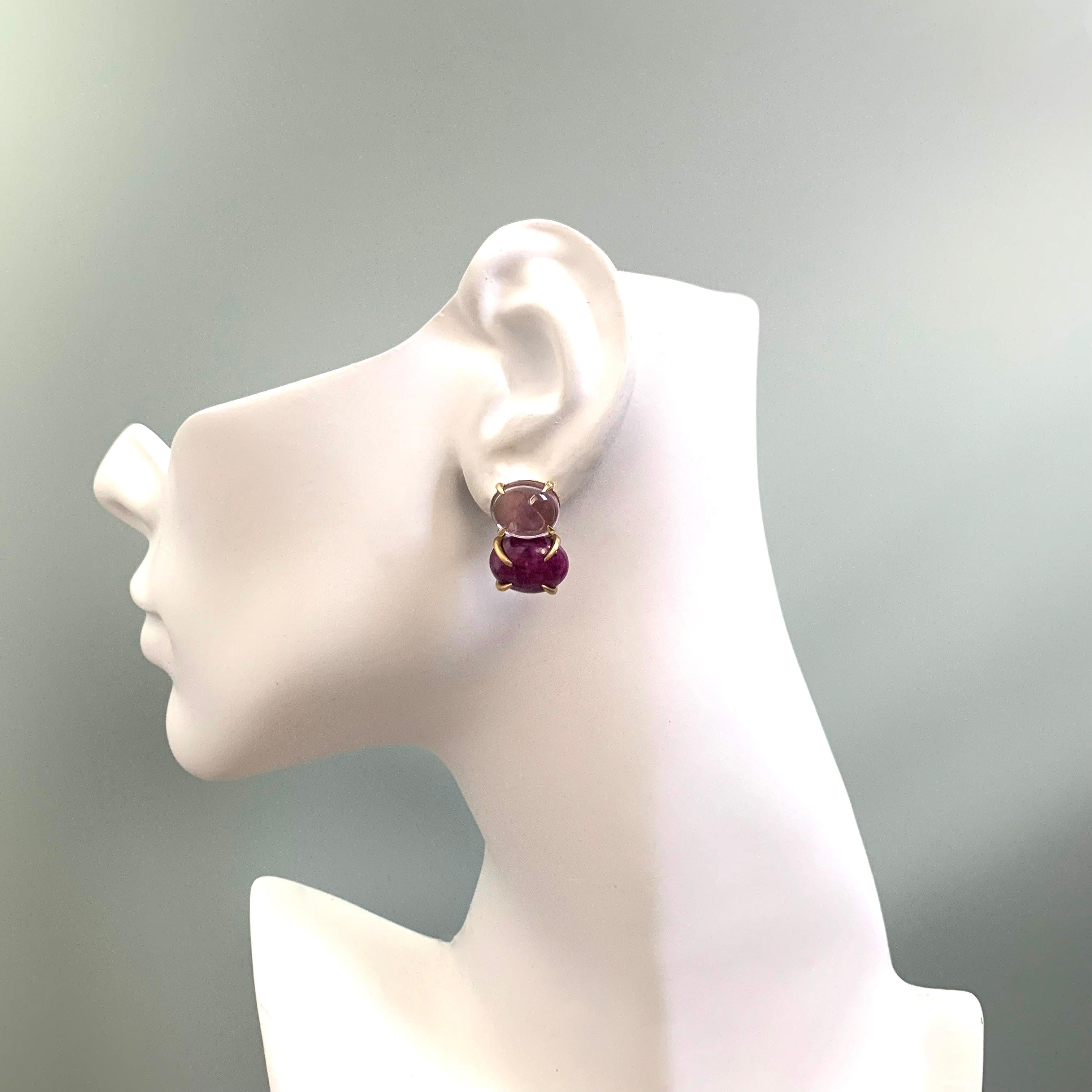 Oval Cut Bijoux Num Double Oval Cabochon Amethyst and Ruby Earrings
