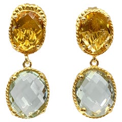 Bijoux Num Double Oval Citrine and Prasiolite Drop Vermeil Earrings