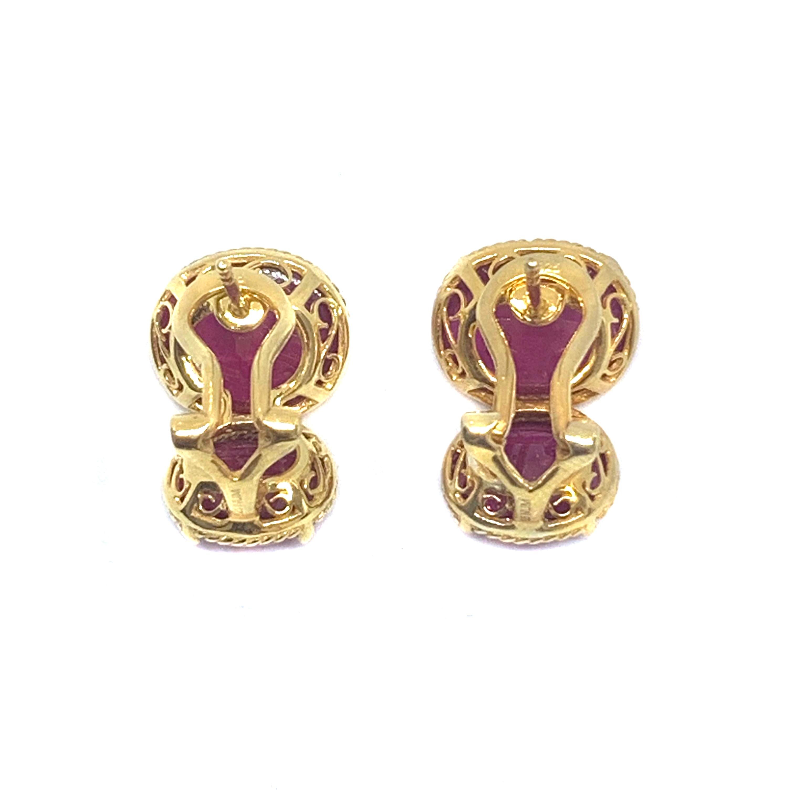 Women's Double Oval Cabochon Genuine Ruby Earrings