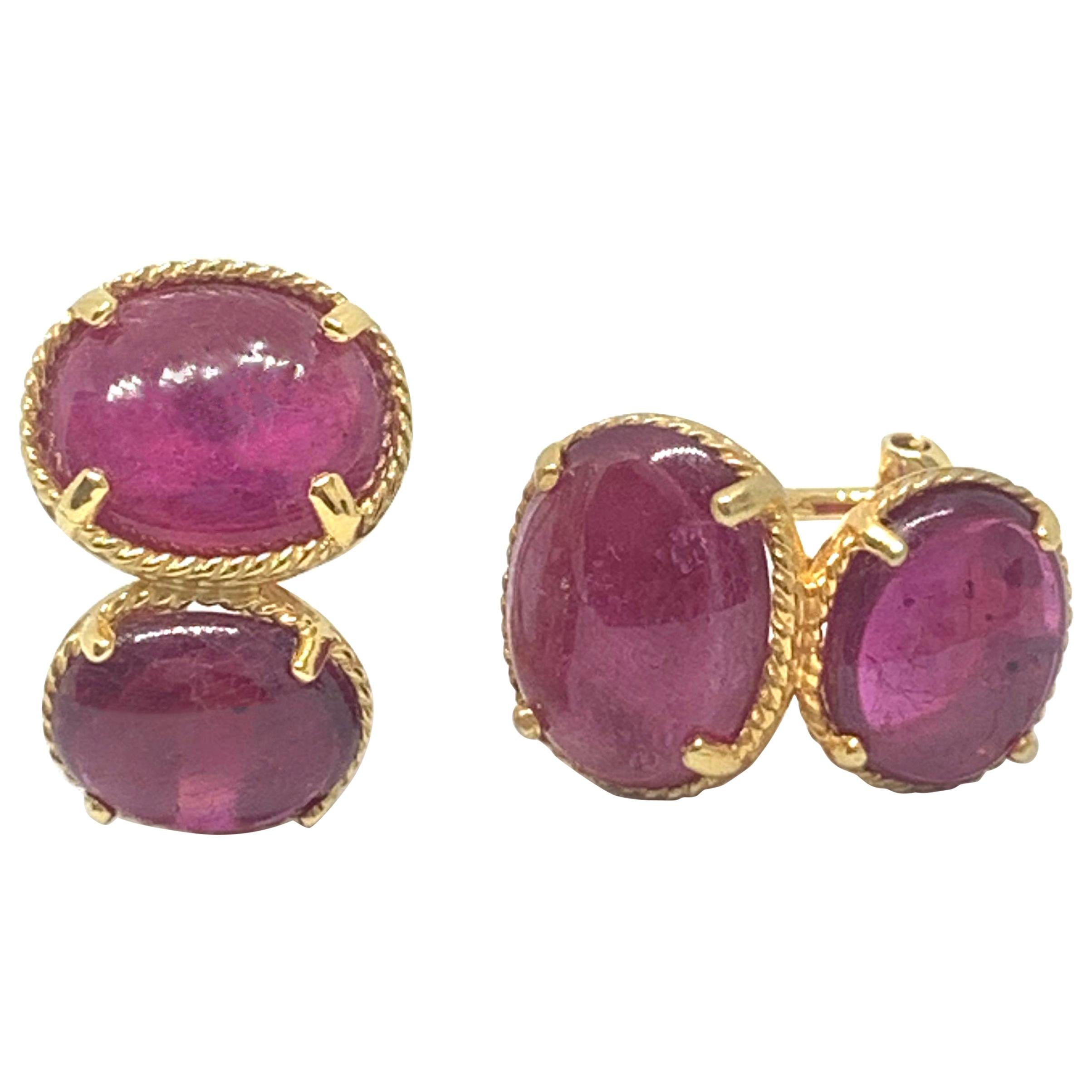 Double Oval Cabochon Genuine Ruby Earrings