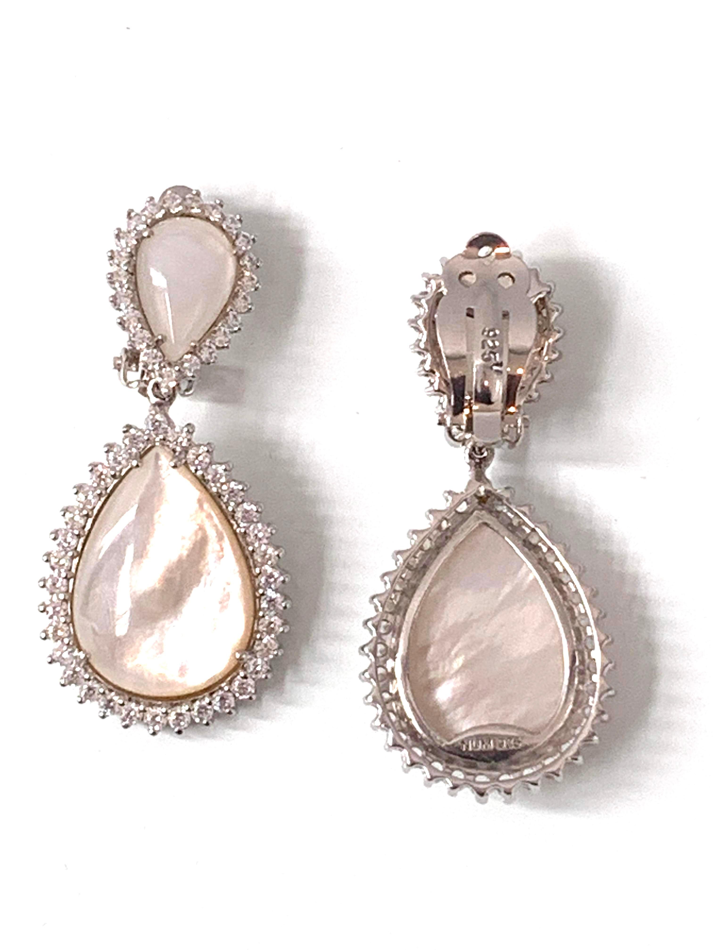 Contemporary Bijoux Num Double Pear Shape Mother of Pearl Drop Earrings