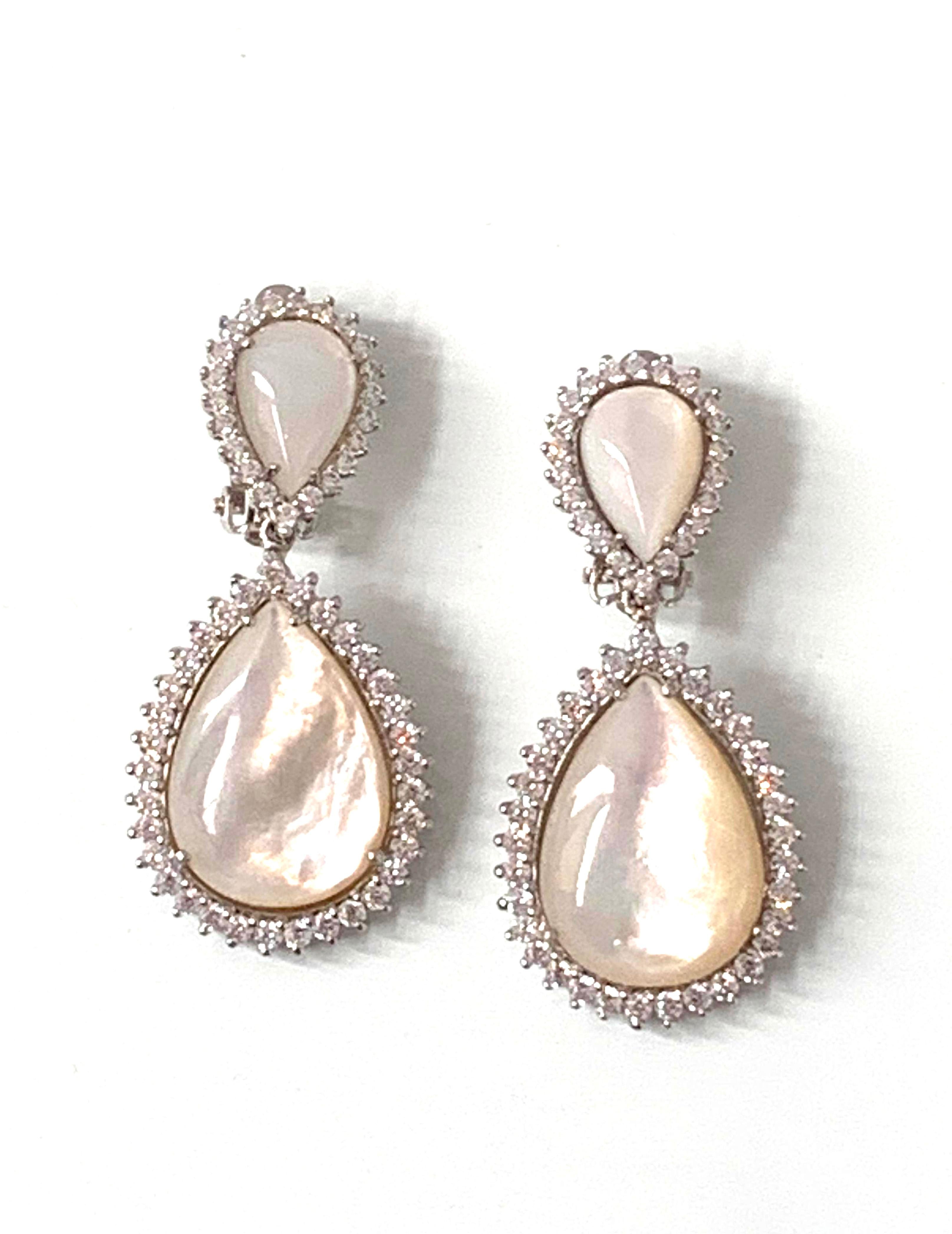 Pear Cut Bijoux Num Double Pear Shape Mother of Pearl Drop Earrings