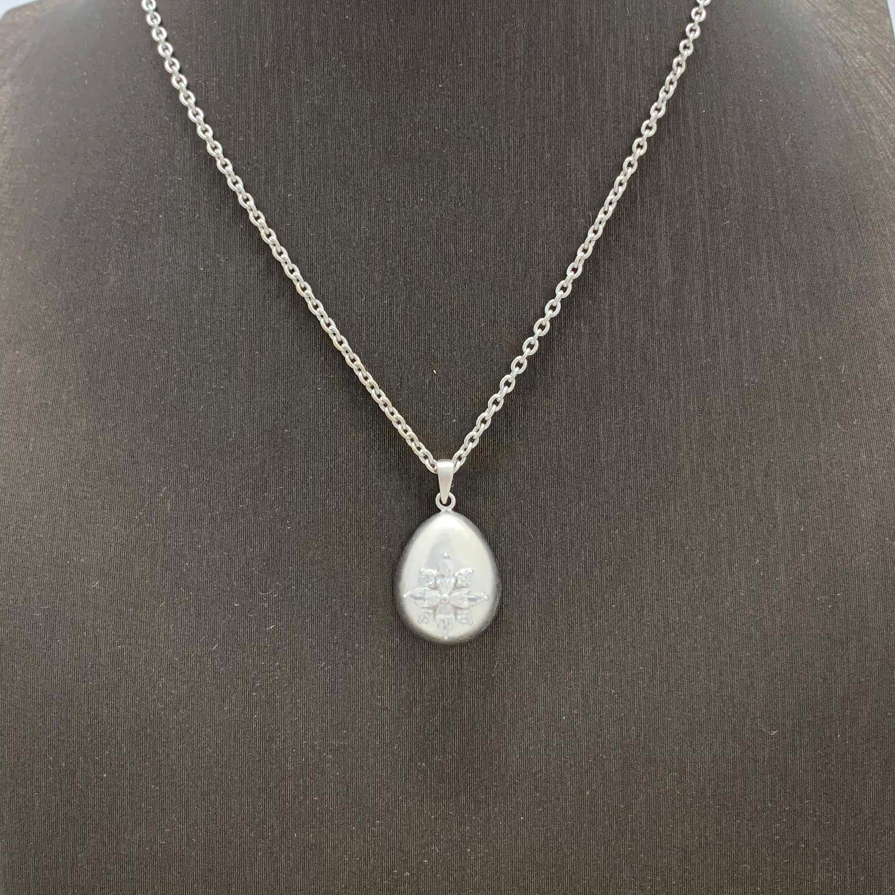 Artisan Egg-shape Marquis Flower Sterling Silver Pendant Necklace