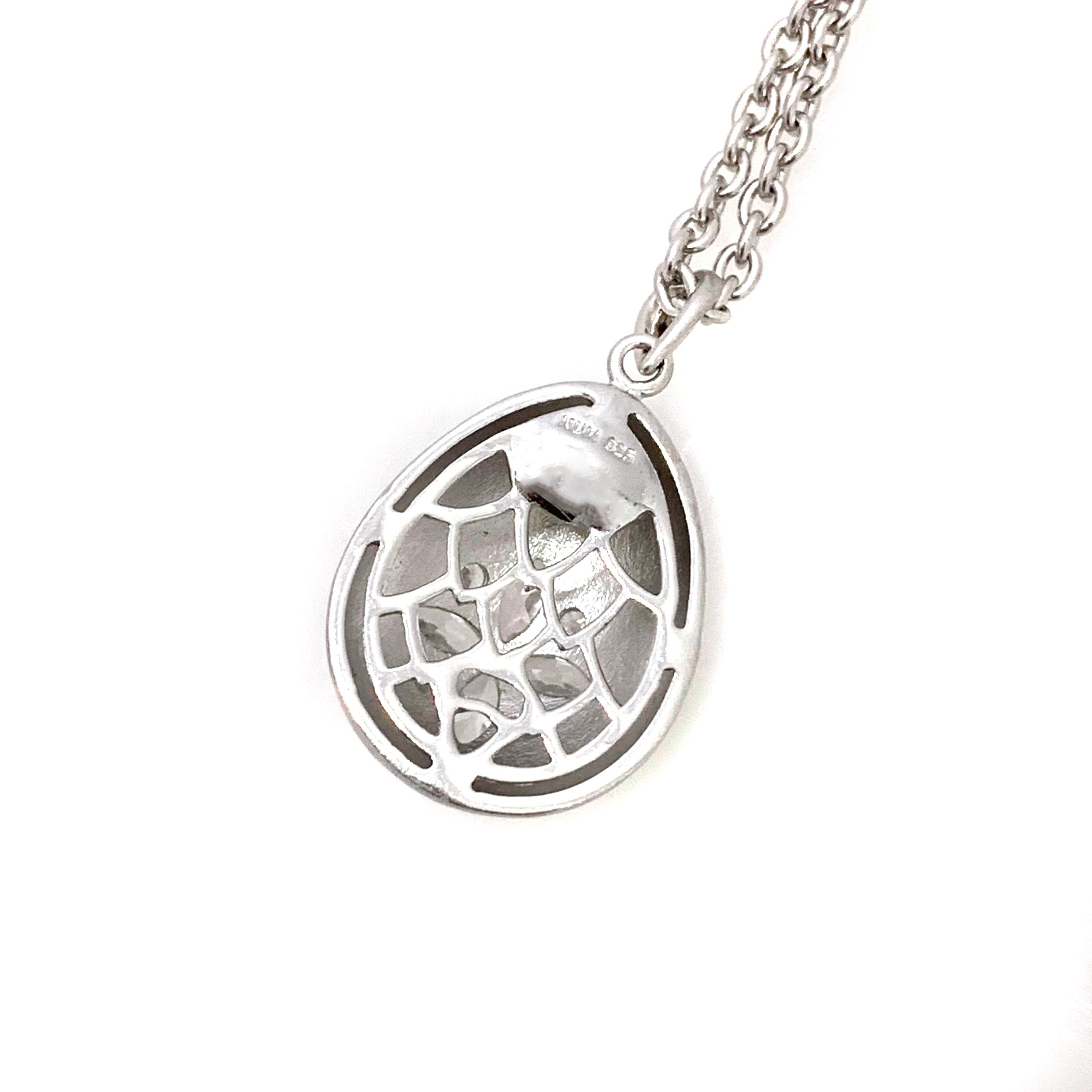 Women's Egg-shape Marquis Flower Sterling Silver Pendant Necklace