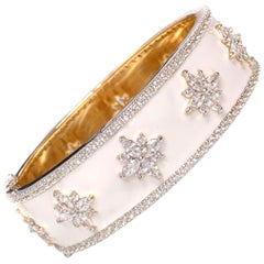 Fabulous Simulated Diamond Flower Pattern White Enamel Bracelet