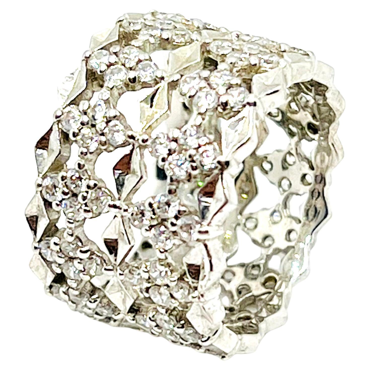 Bijoux Num Faux Diamond Bague à large anneau en argent sterling