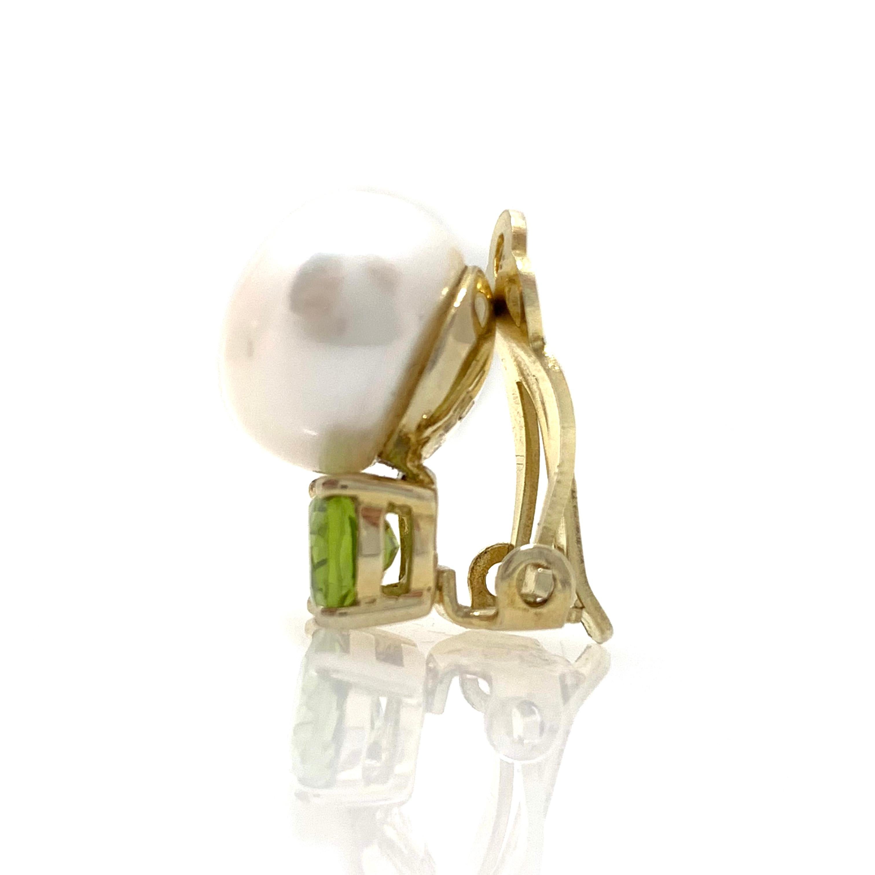Bijoux Num Freshwater Pearl and Peridot Clip Earrings 2