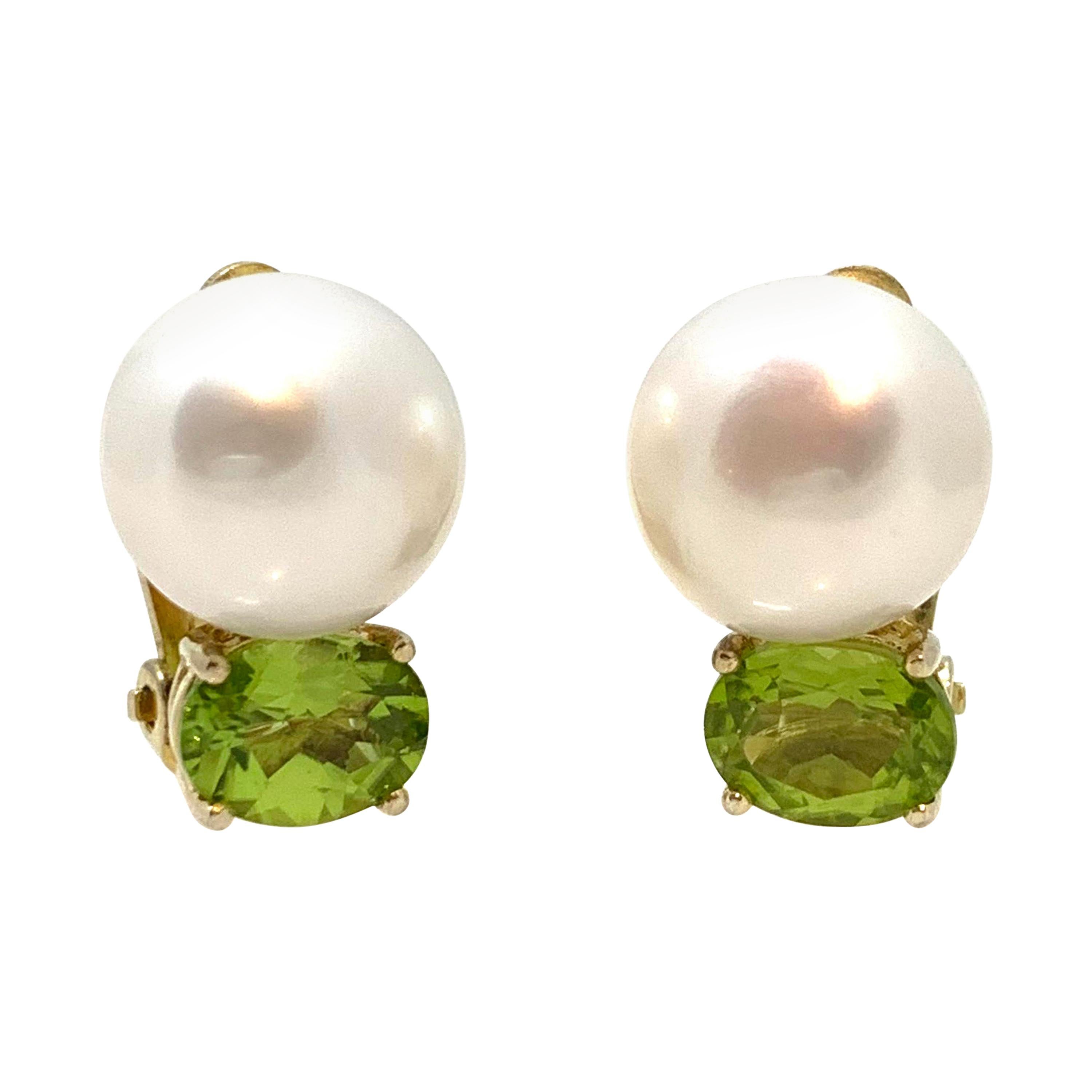 Bijoux Num Freshwater Pearl and Peridot Clip Earrings