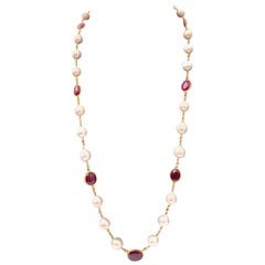 Bijoux Num Genuine Ruby and Cultured Baroque Pearl Long Station Necklace
