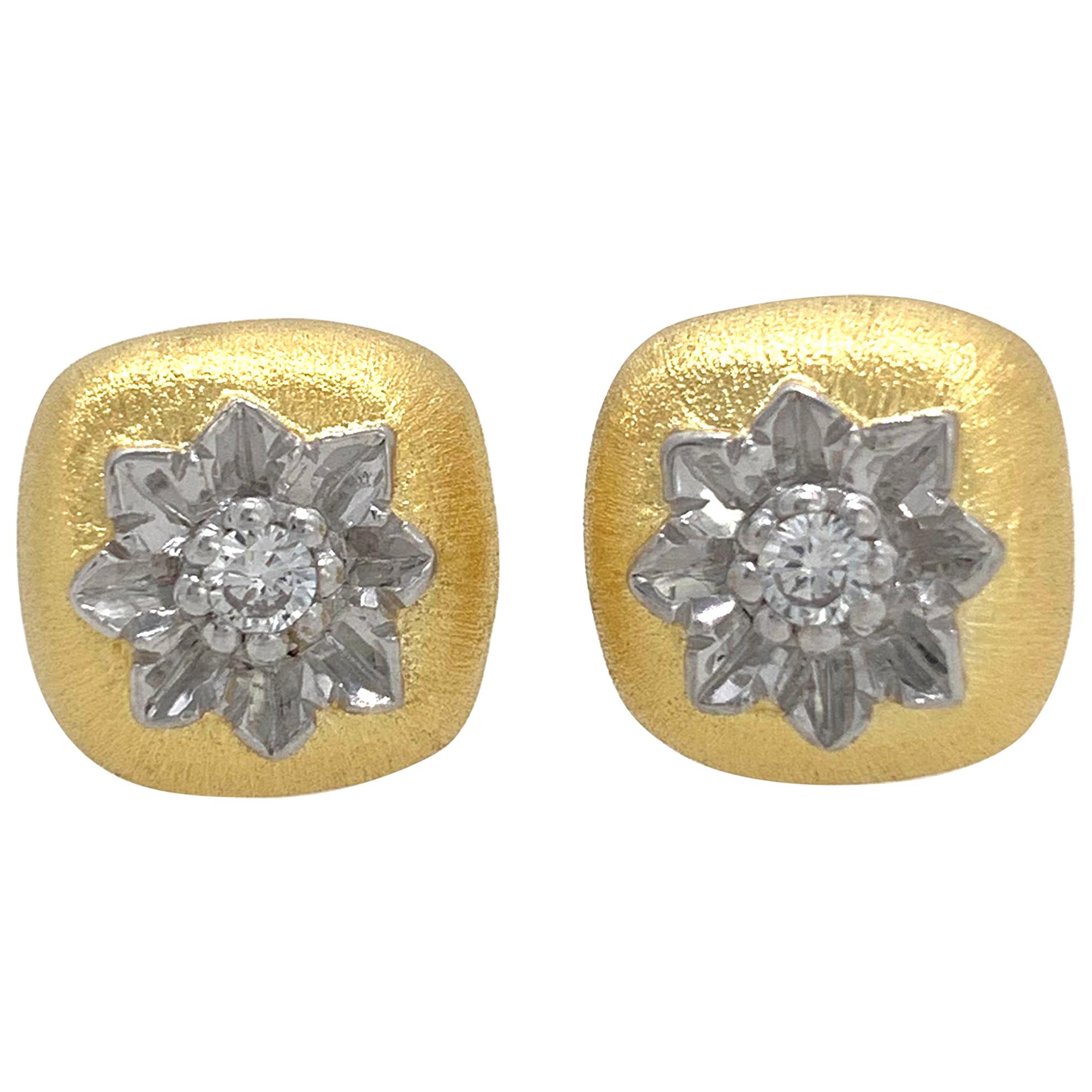 Hand-engraved Flower Sterling Silver Vermeil Stud Earrings