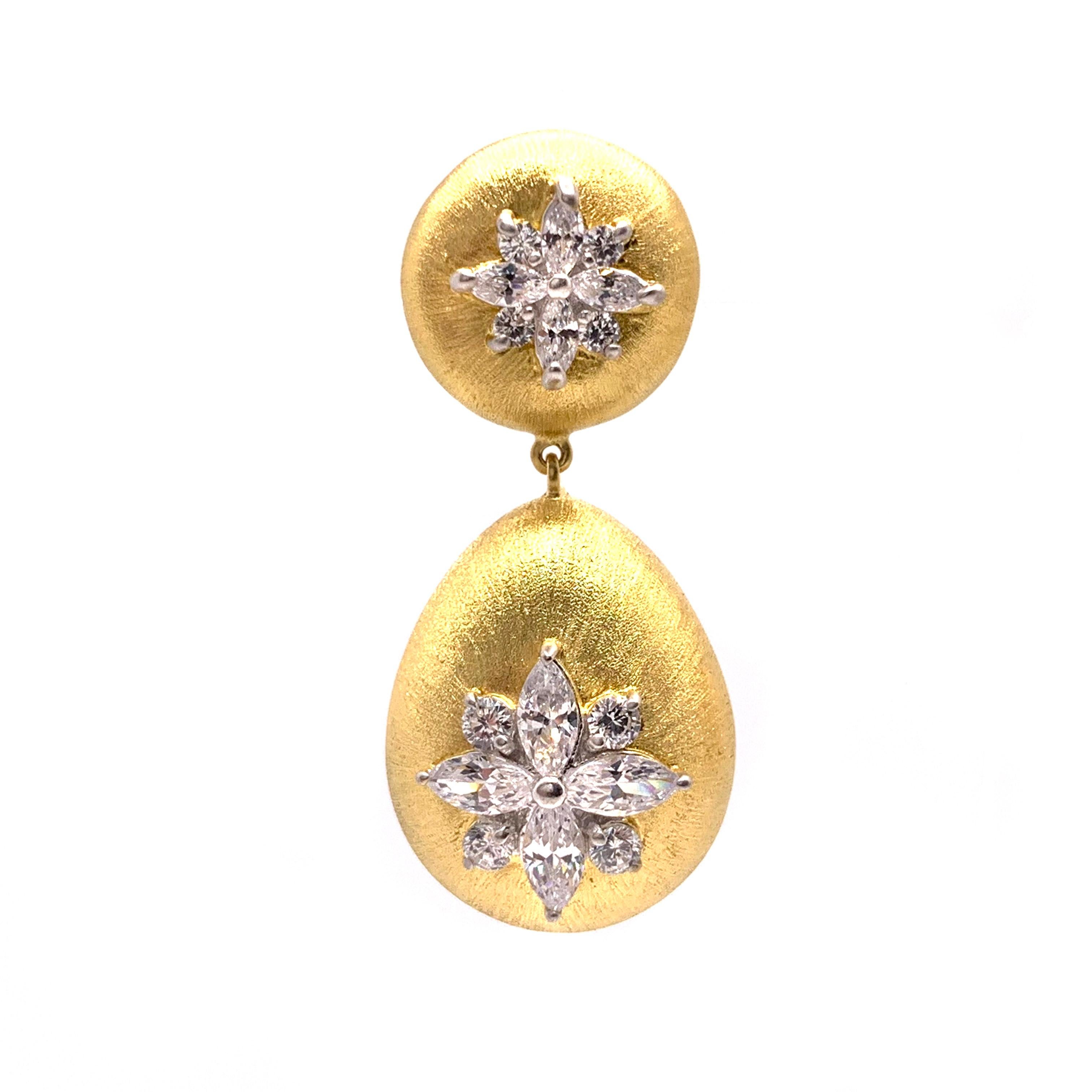 Artisan Bijoux Num Hand-engraved Marquis Flower Drop Earrings