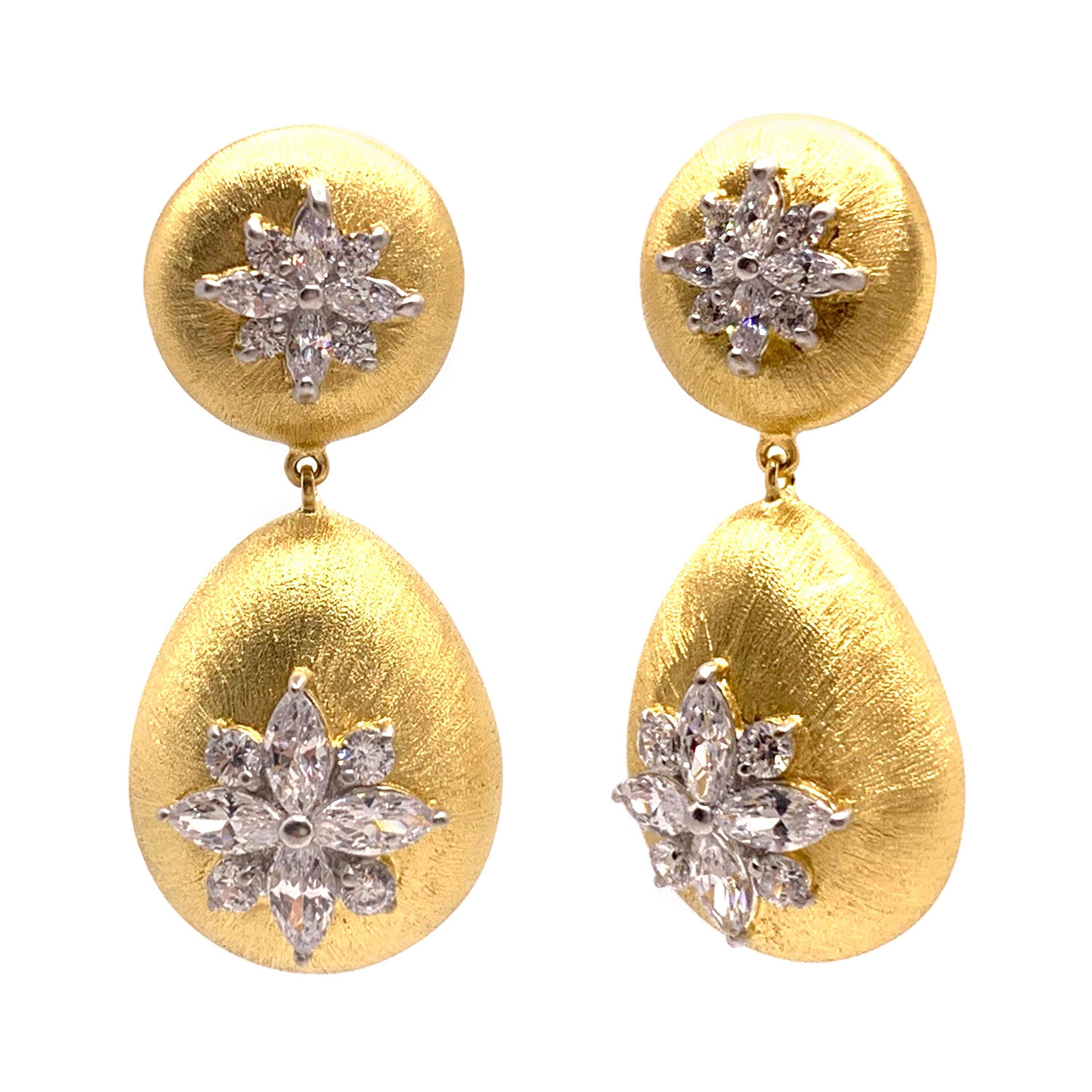 Bijoux Num Hand-engraved Marquis Flower Drop Earrings