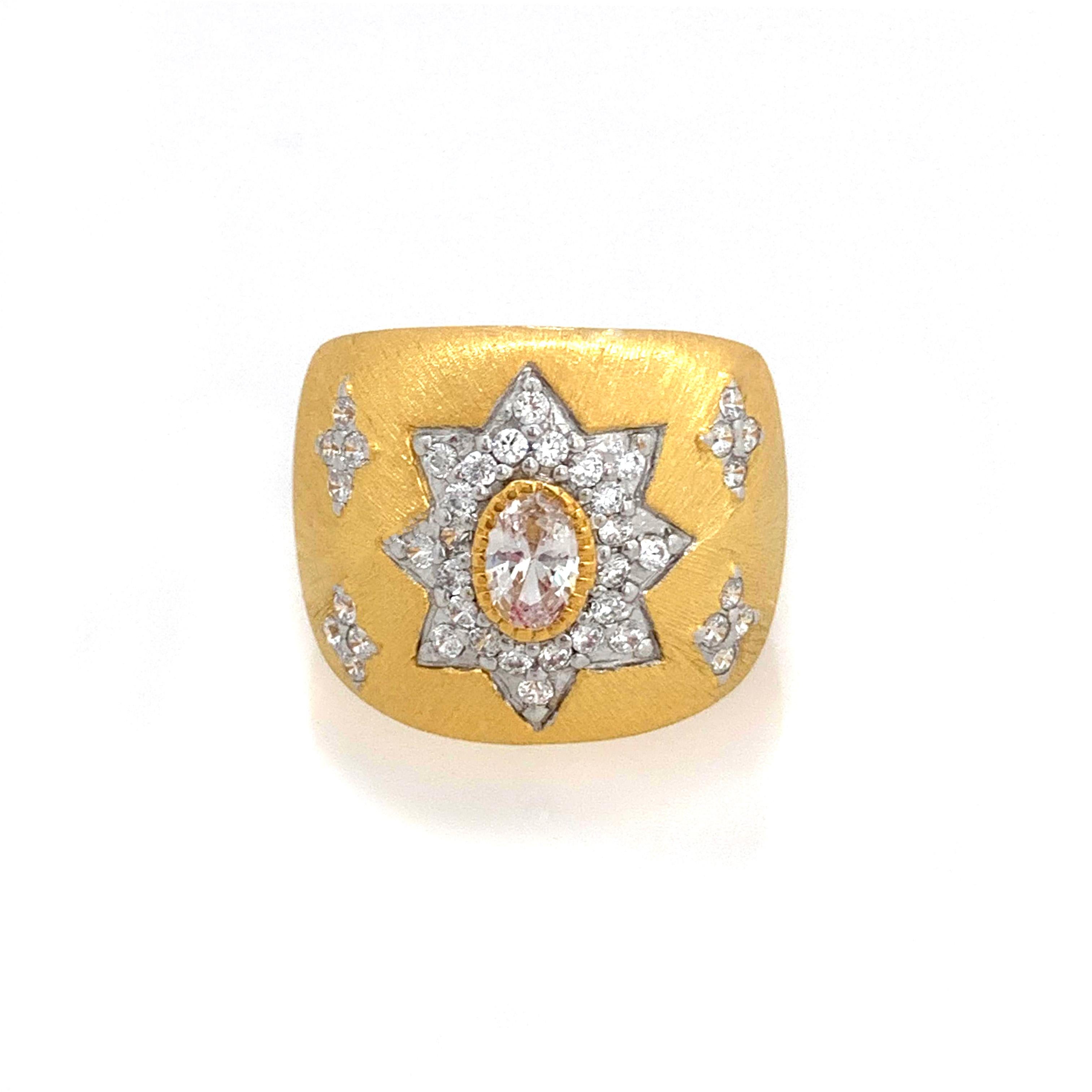 Contemporary Bijoux Num Hand-engraved Star Pattern Vermeil Bombe Ring