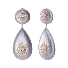 Bijoux Num Hand-engraved Sterling Silver CZ Large Teardrop Clip-on Earrings
