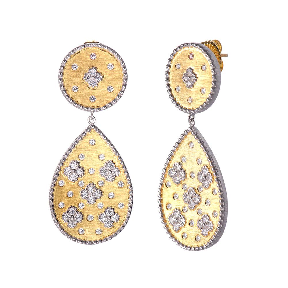 Bijoux Num Clover Pattern Pear Shape Drop Vermeil Earrings
