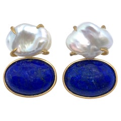 Bijoux Num Keishi Pearl and Lapis Lazuli Vermeil Drop Earrings