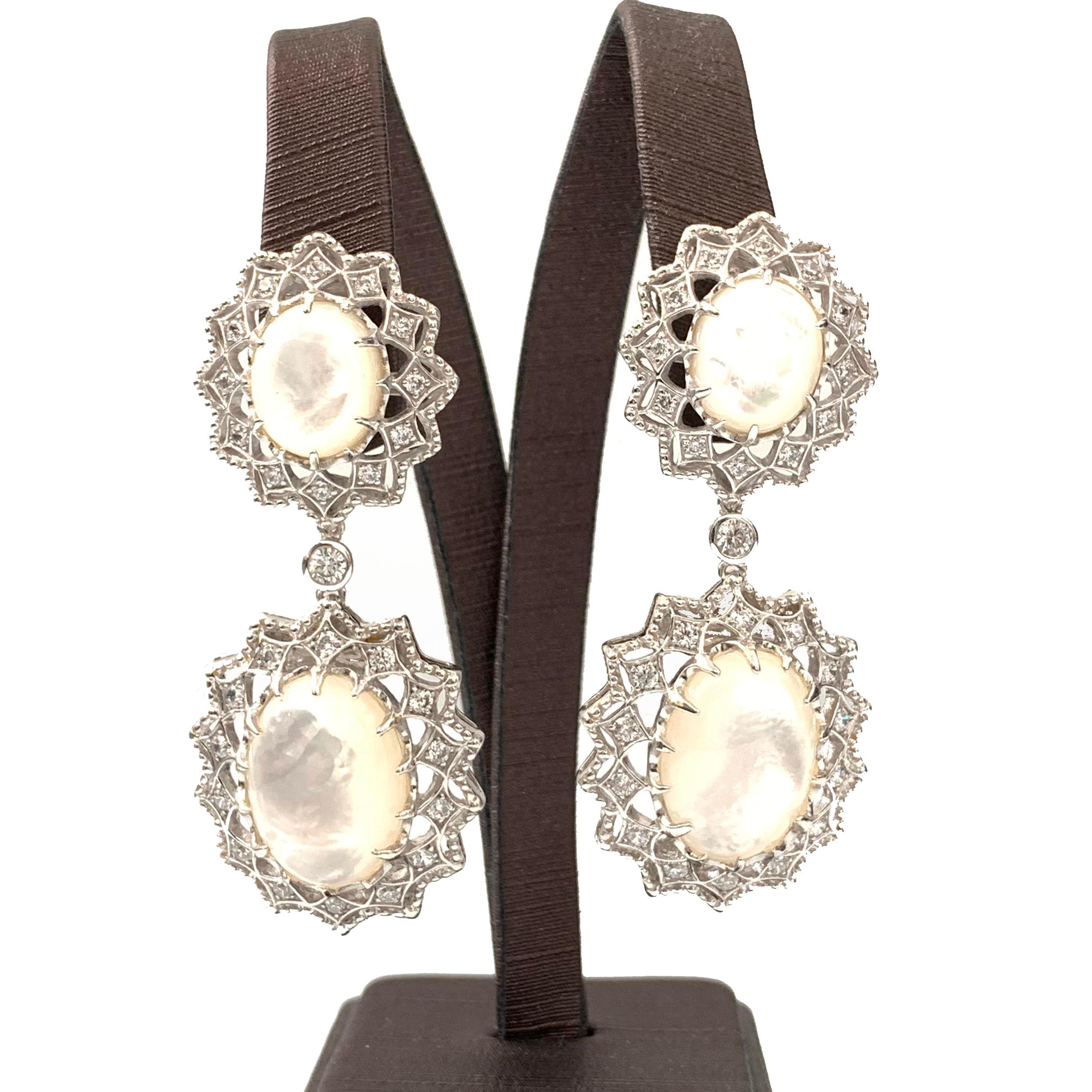 Modern Bijoux Num Large Mother of Pearl &  CZ Sterling Silver Drop Earrings