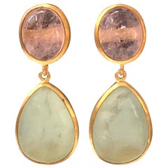 Bijoux Num Morganite and Prehnite Drop Earrings