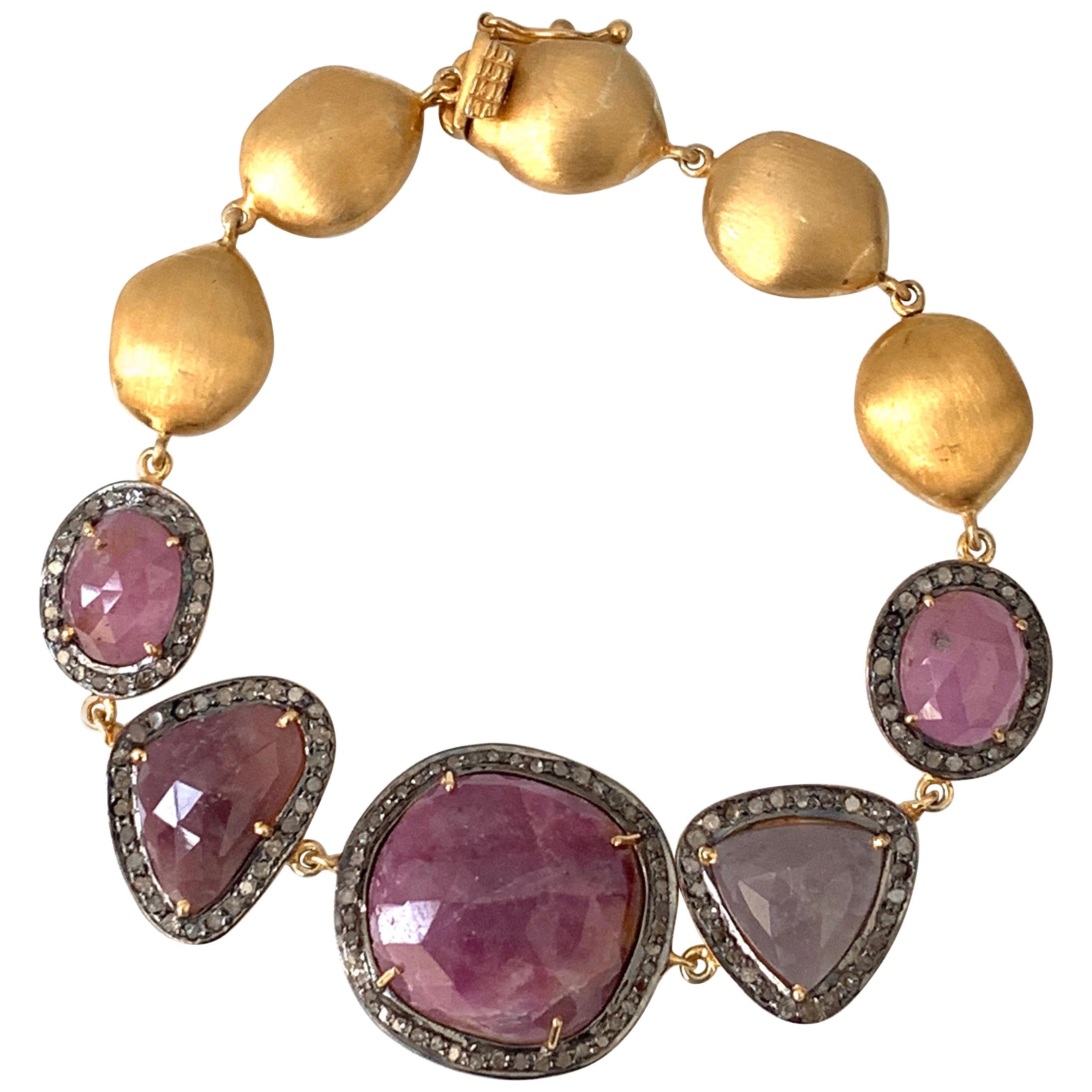 Bijoux Num Bracelet à maillons en rubis naturel et diamants bruts en vente