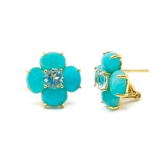 Fiore ovale di amazzonite e topazio blu Bijoux Num Orecchini