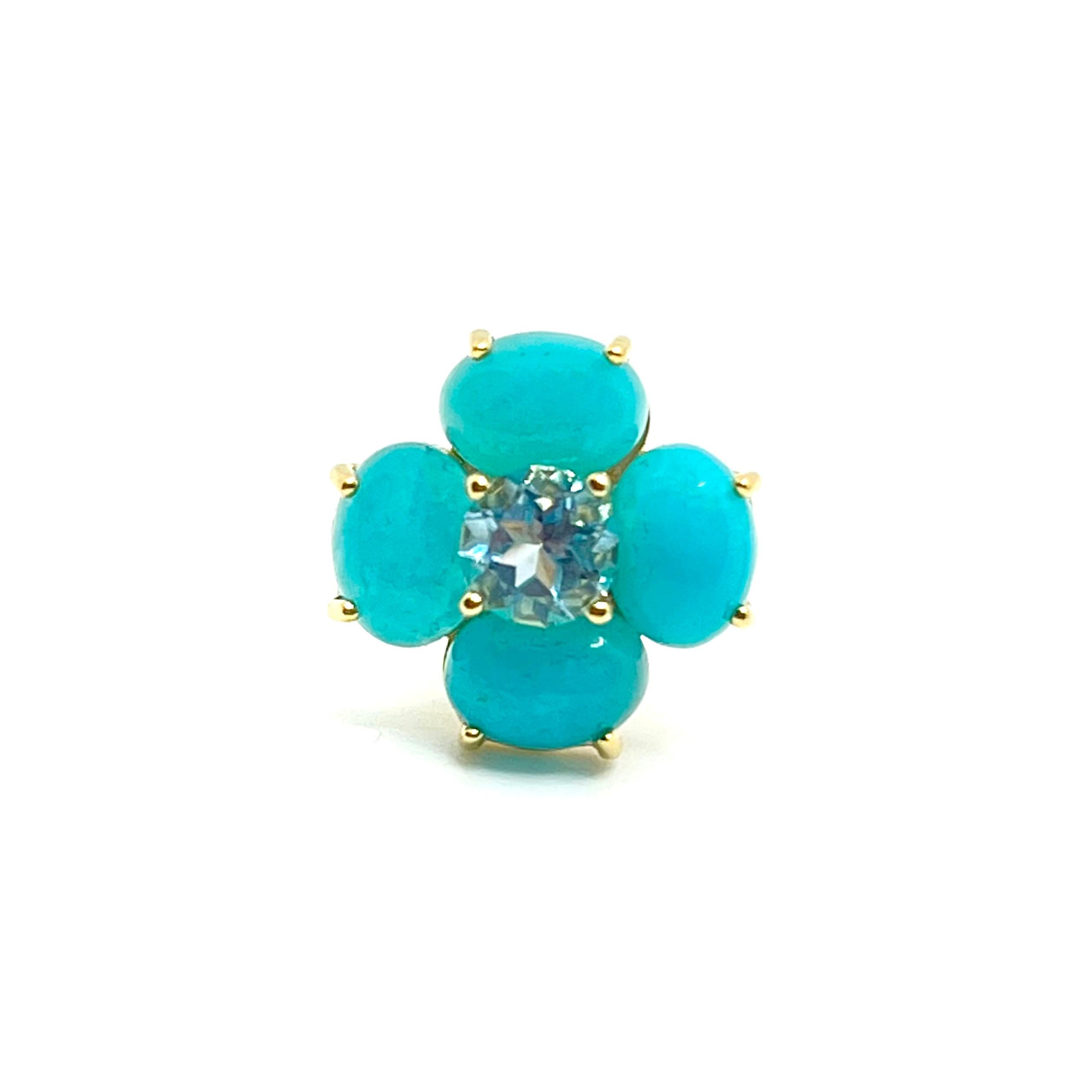 Contemporary Bijoux Num Oval Amazonite and Blue Topaz Flower  Earrings For Sale