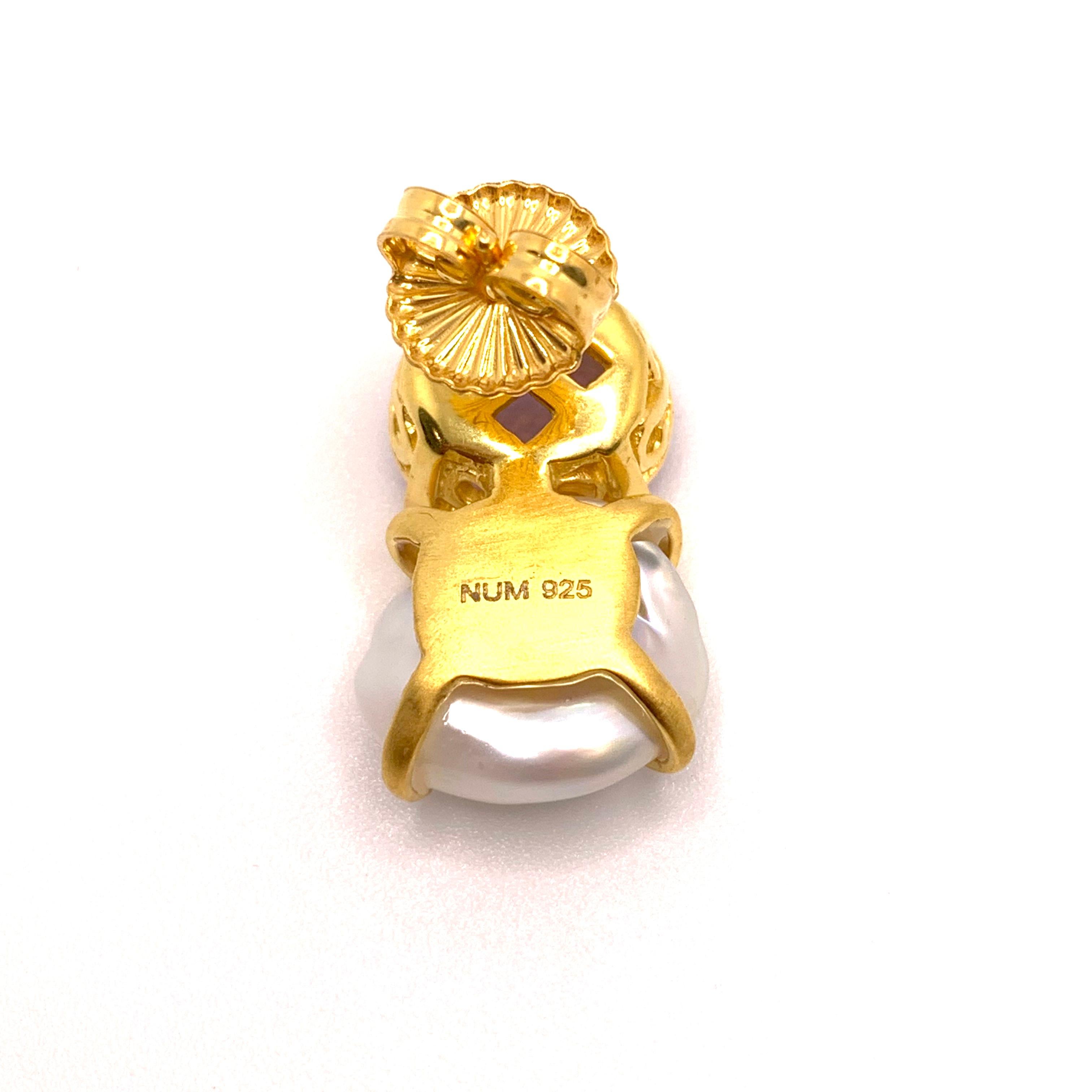 Bijoux Num Oval Amethyst and Keishi Pearl Vermeil Earrings 1