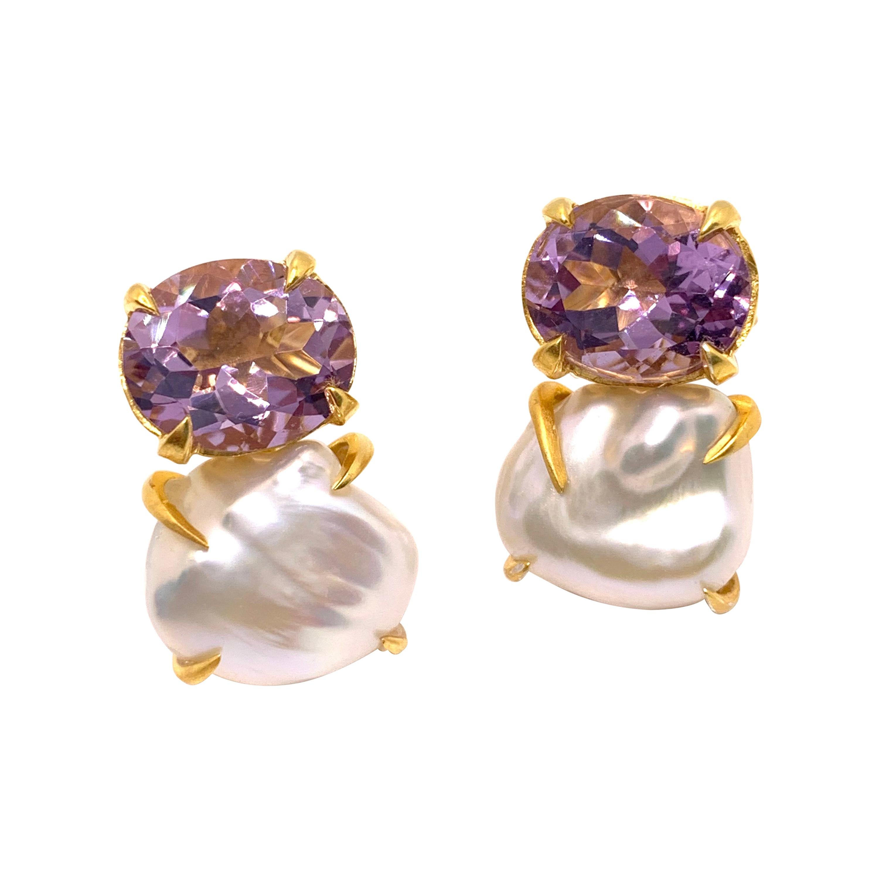 Bijoux Num Oval Amethyst and Keishi Pearl Vermeil Earrings
