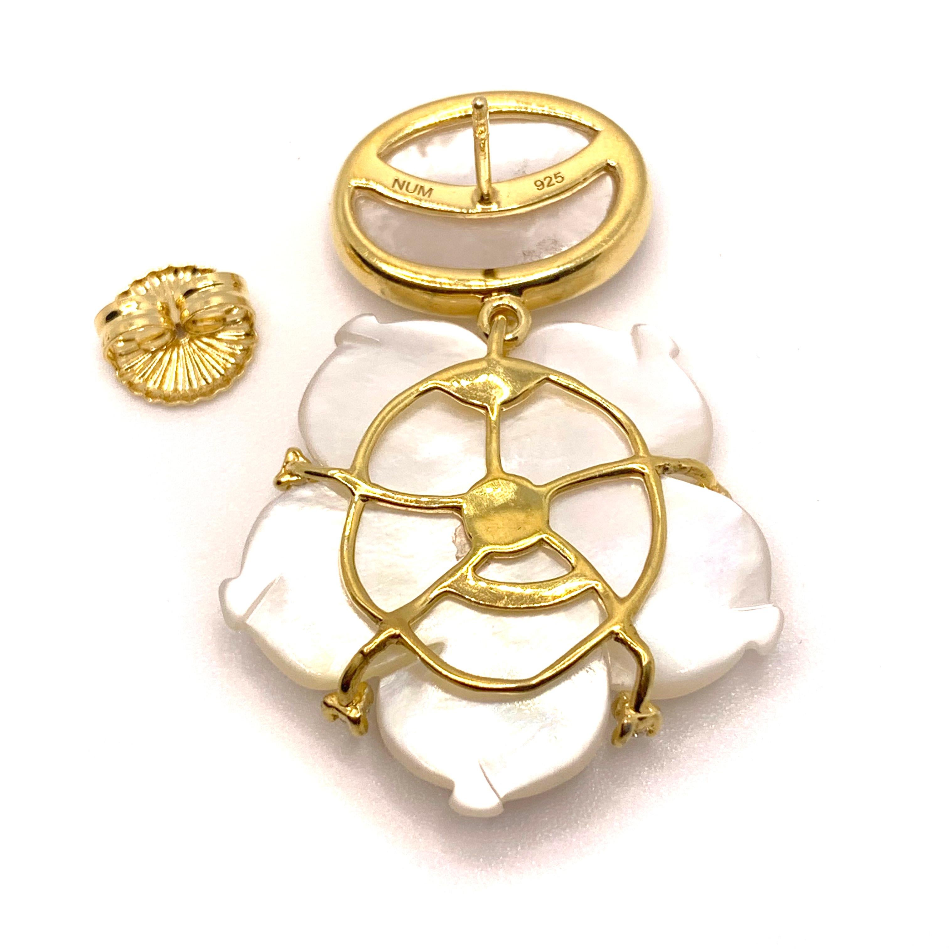 mother of pearl flower drop earrings