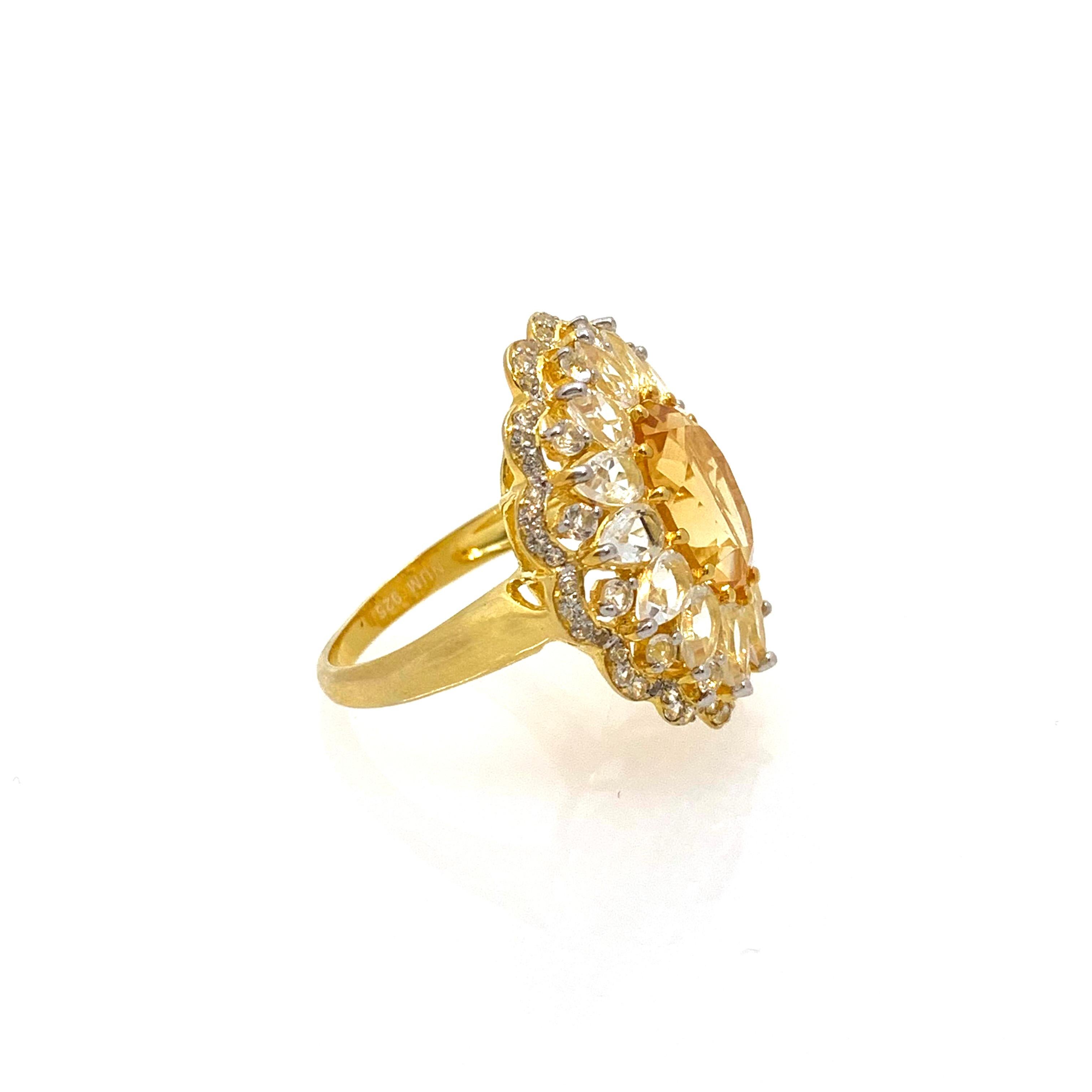 Bijoux Num Oval Citrine and White Topaz Cocktail Ring For Sale 3