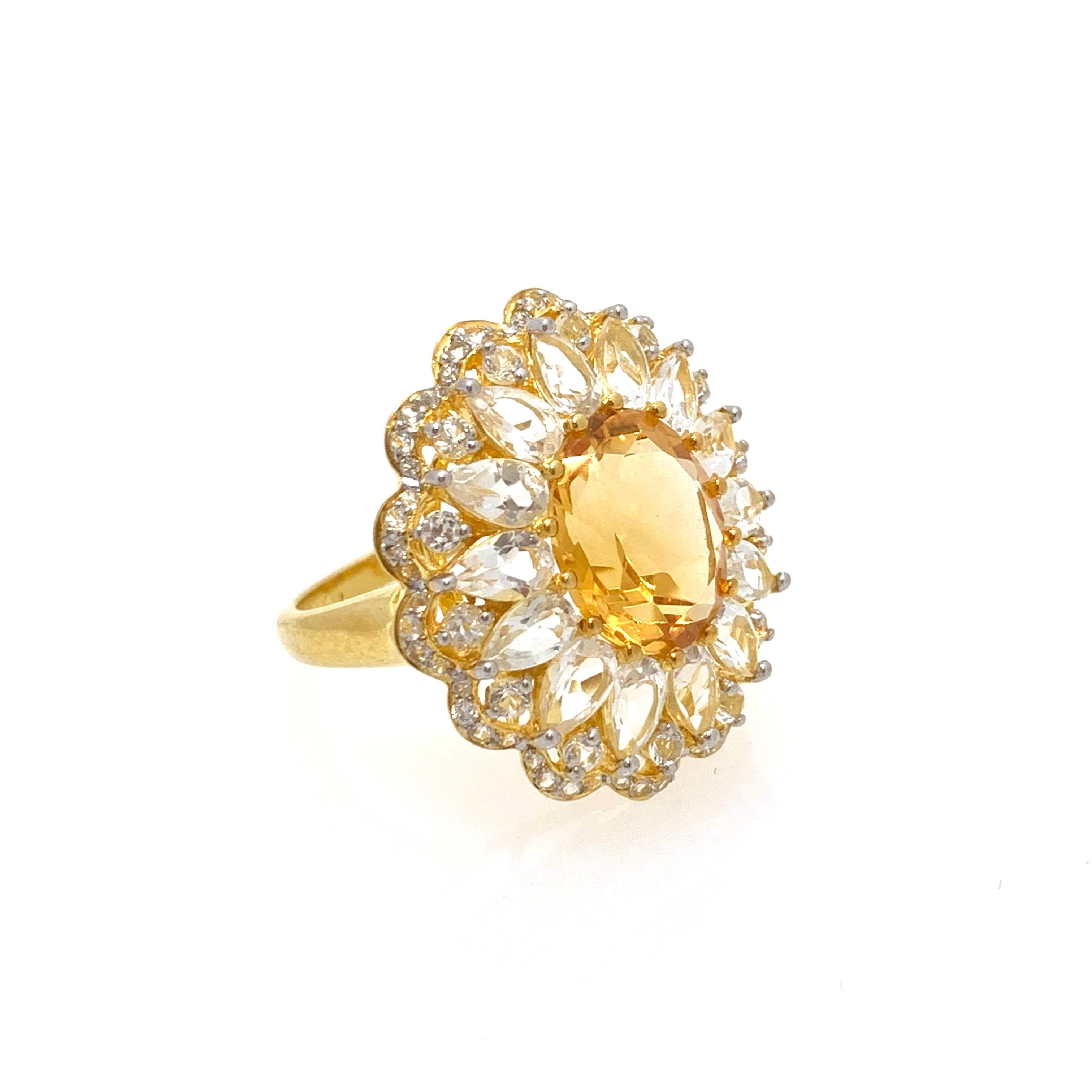 Contemporary Bijoux Num Oval Citrine and White Topaz Cocktail Ring For Sale