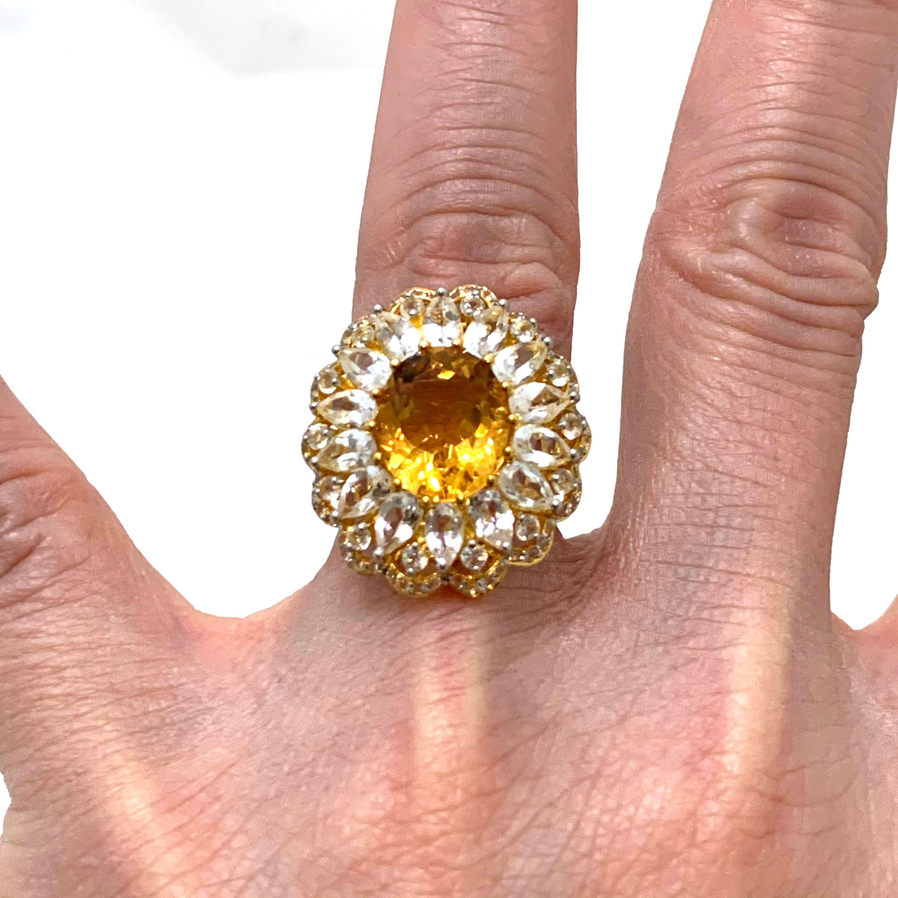 Women's Bijoux Num Oval Citrine and White Topaz Cocktail Ring For Sale