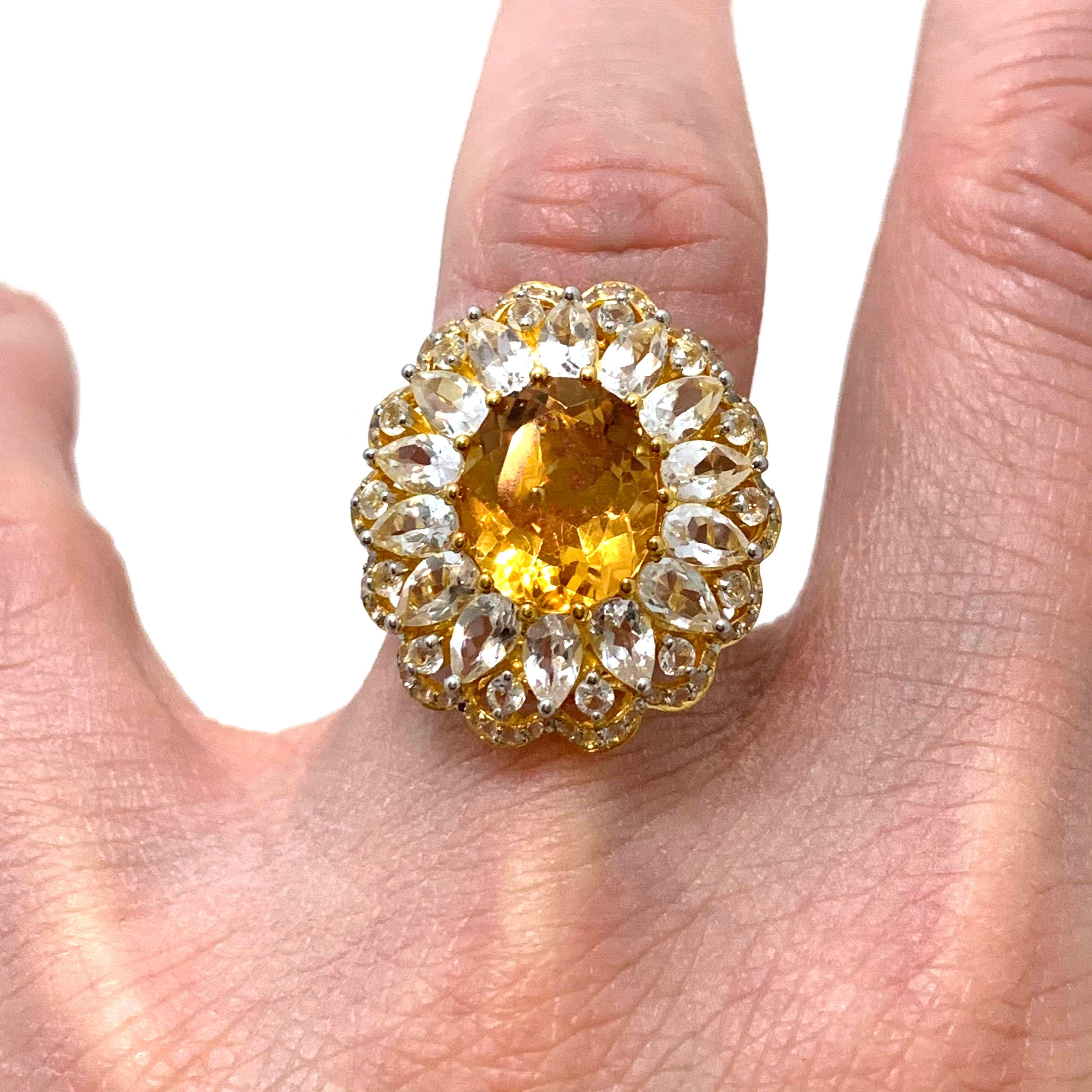 Bijoux Num Oval Citrine and White Topaz Cocktail Ring For Sale 1