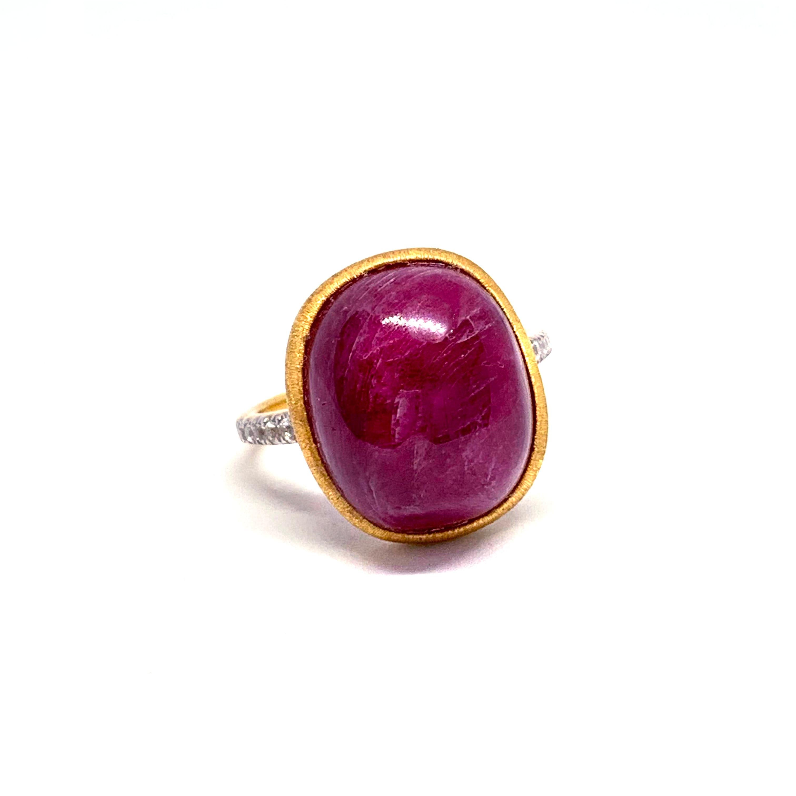 Contemporary Oval cabochon Genuine Ruby Ring