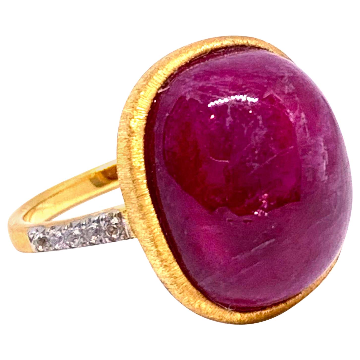 Oval cabochon Genuine Ruby Ring