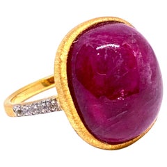 Oval cabochon Genuine Ruby Ring