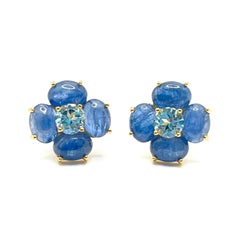 Bijoux Num Boucles d'oreilles à fleurs ovales Kyanite et topaze bleue