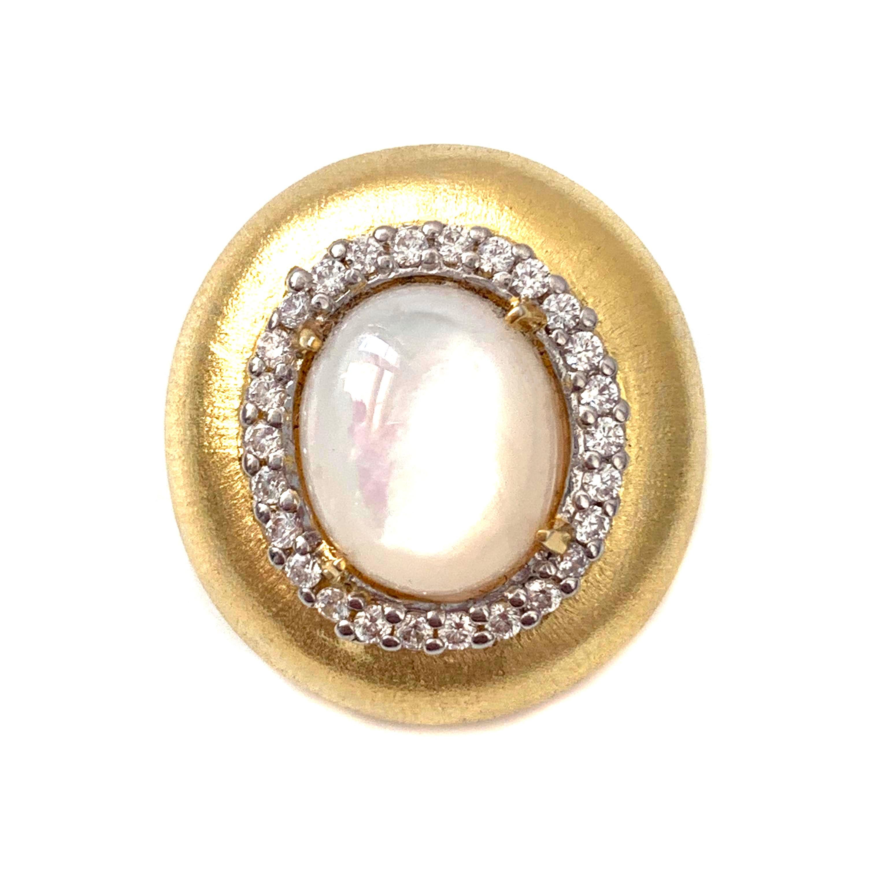 Contemporary Oval Mother of Pearl Vermeil Oval Button Clip-on Earrings