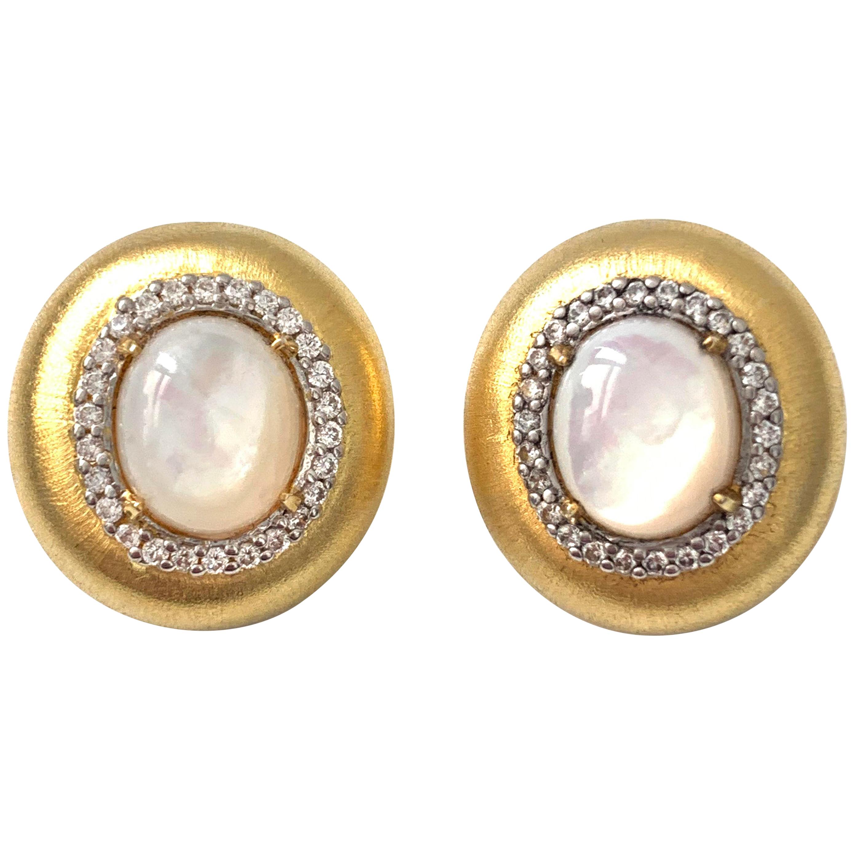 Oval Mother of Pearl Vermeil Oval Button Clip-on Earrings