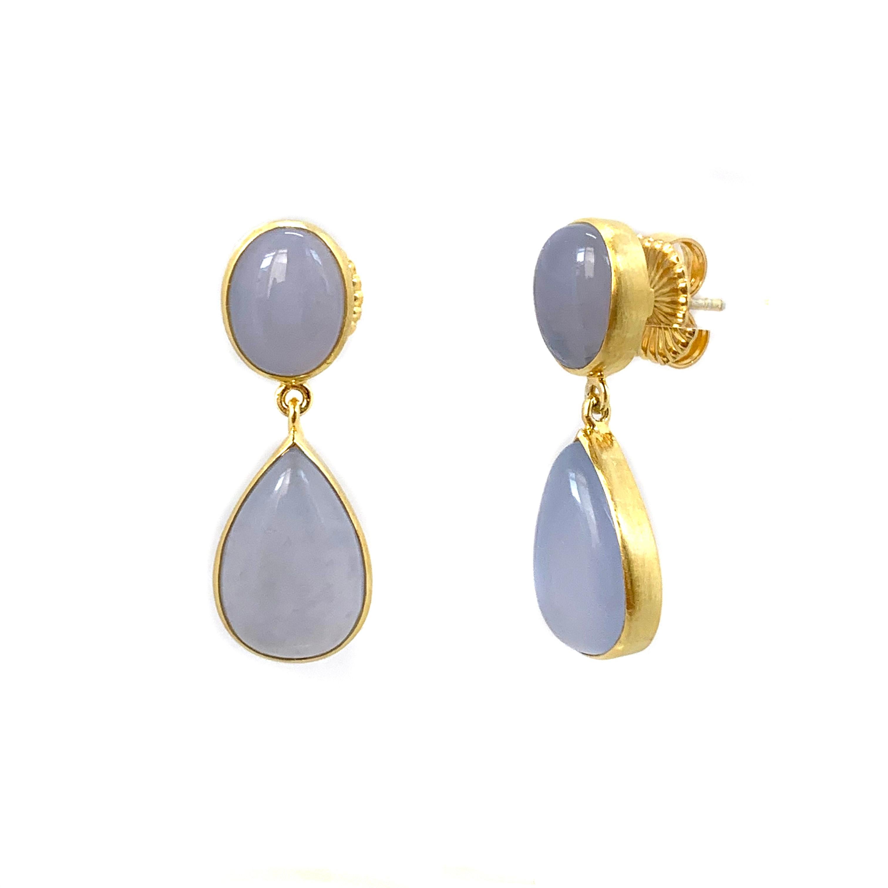Contemporary Bijoux Num Oval & Pear Shape Chalcedony Vermeil Drop Earrings