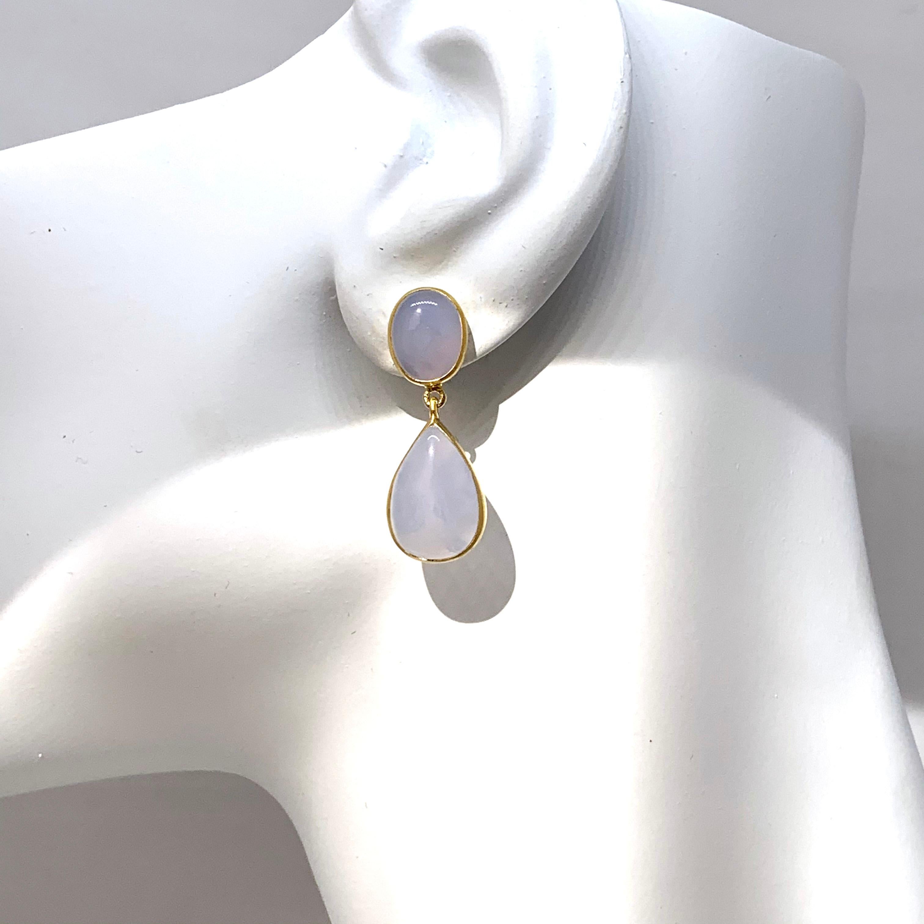 Bijoux Num Oval & Pear Shape Chalcedony Vermeil Drop Earrings In New Condition In Los Angeles, CA
