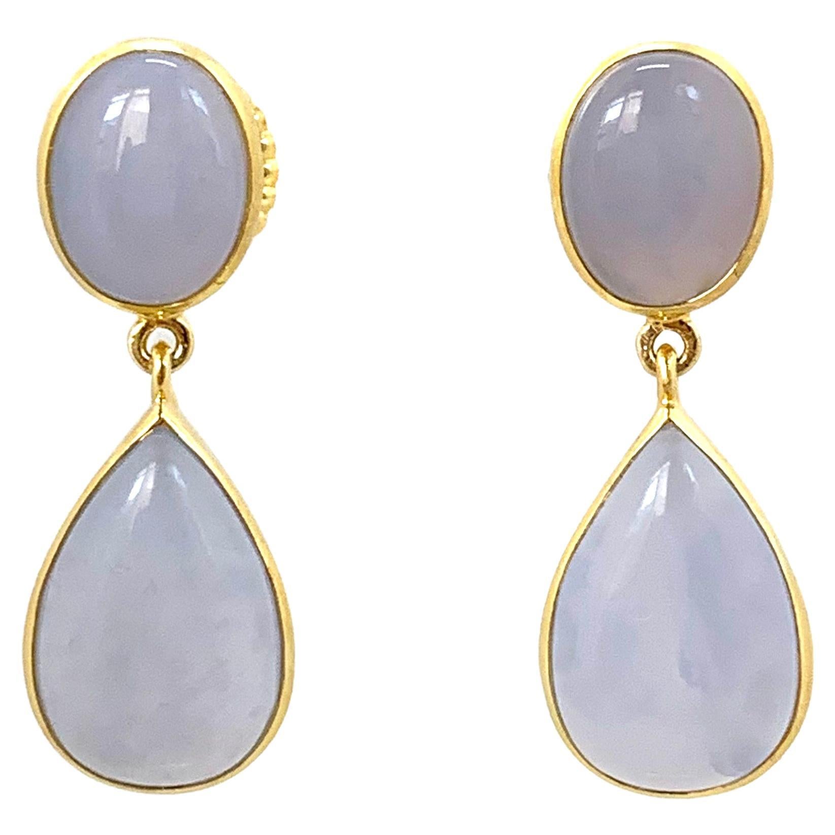 Bijoux Num Oval & Pear Shape Chalcedony Vermeil Drop Earrings