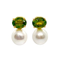 Pendientes de gota ovalados de peridoto y perla cultivada de agua dulce Bijoux Num