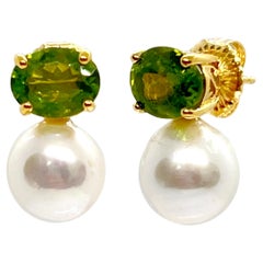 Bijoux Num Oval Peridot and Cultured Freshwater Pearl Drop Earrings